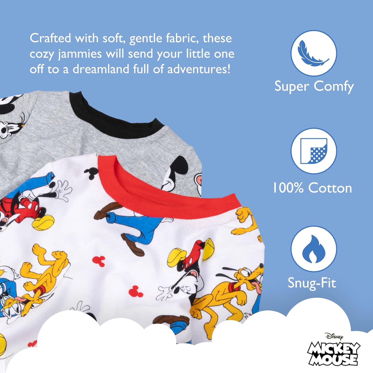 Disney Boys Snug-fit Cotton Pajama Set Soft Cute for Kids
