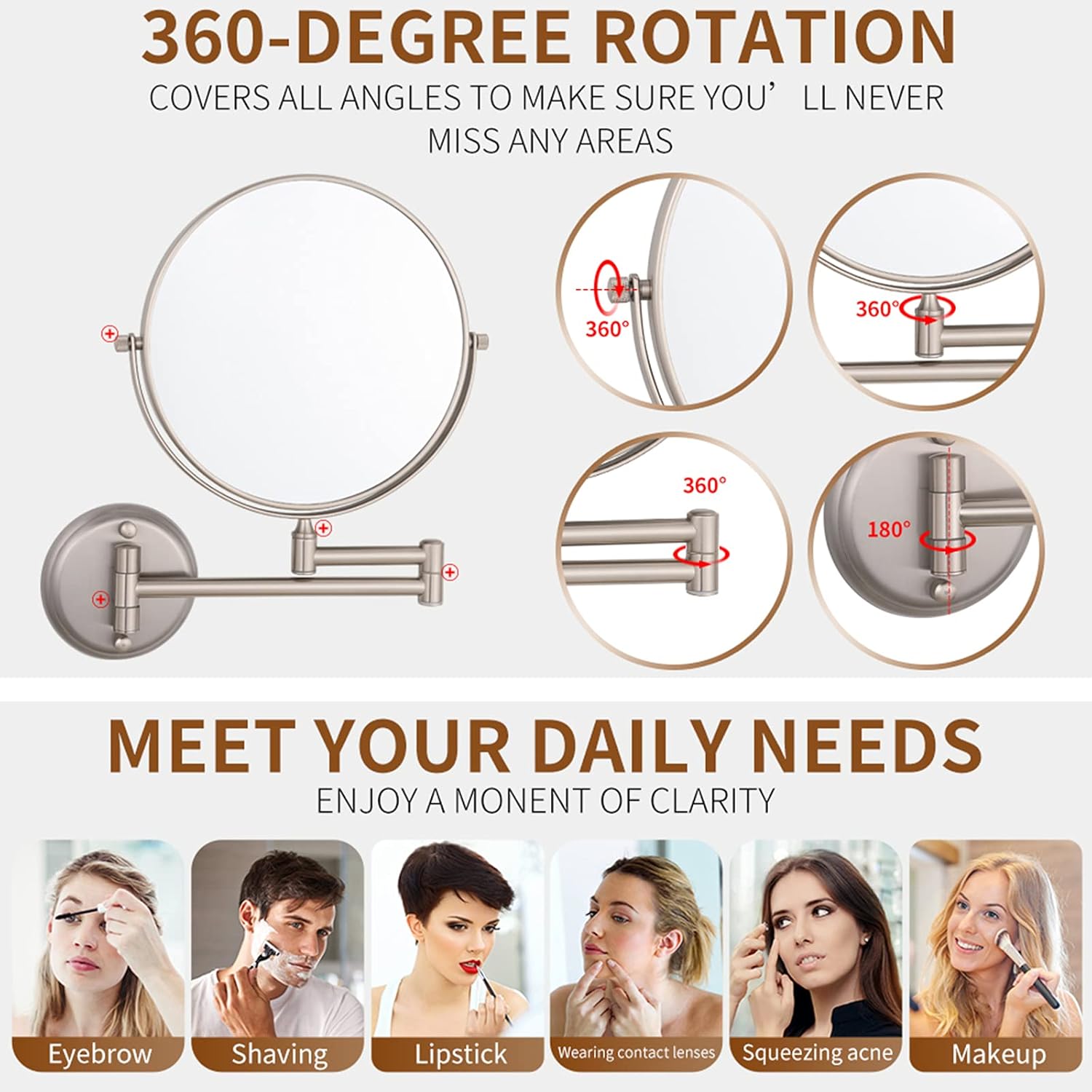 Noce Adjustable Double-Sided Makeup Mirror