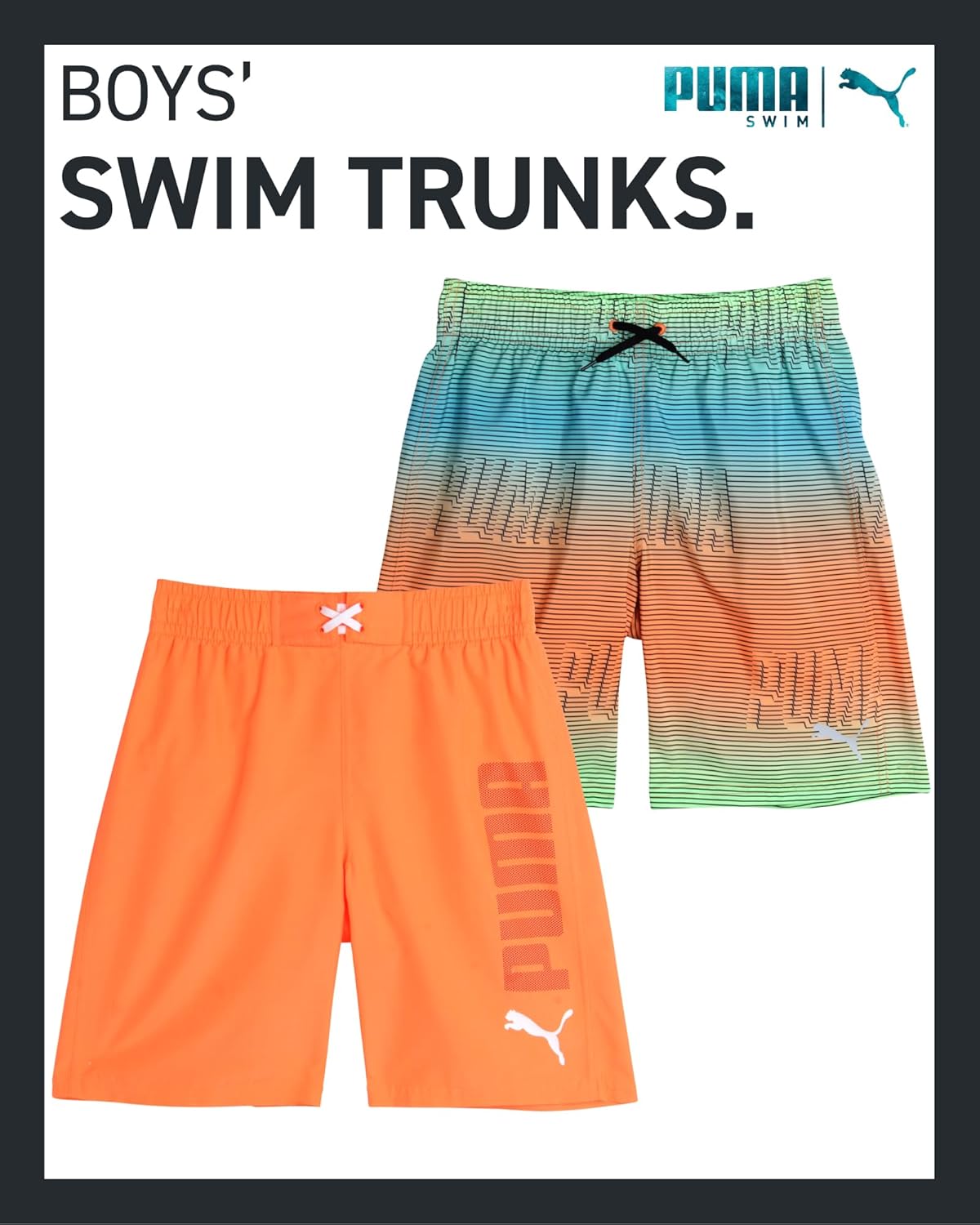 PUMA Boys Quick Dry Swim Trunks - 2-Pack