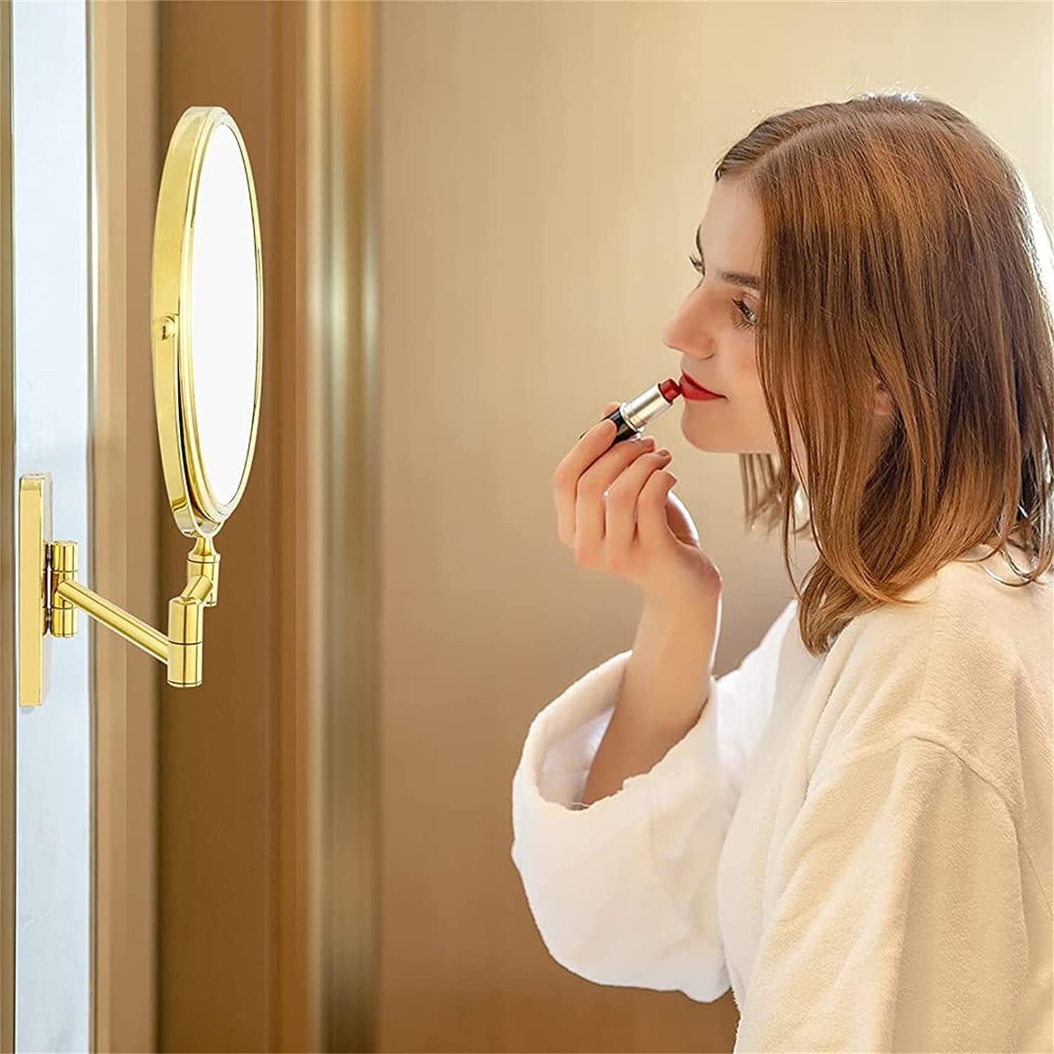 LCD Rechargeable Makeup Mirror with Lights 360 Rotation for Bathroom
