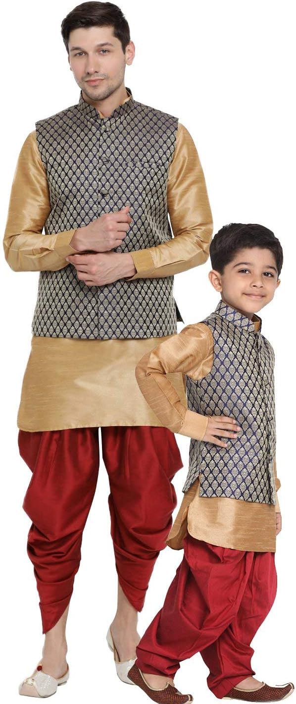VASTRAMAY Baap Beta Gold Ethnic Set