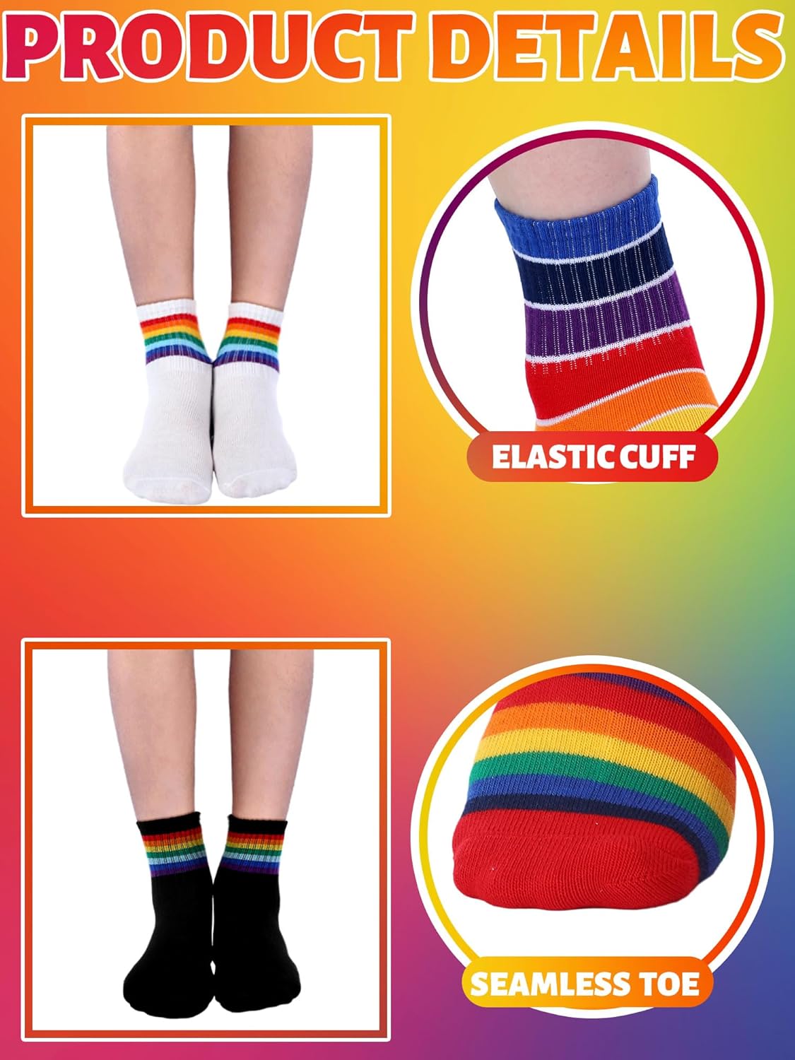FourluooRainbow Stripe Kids Boys Calf Socks 6 Pairs Breathable and Stylish