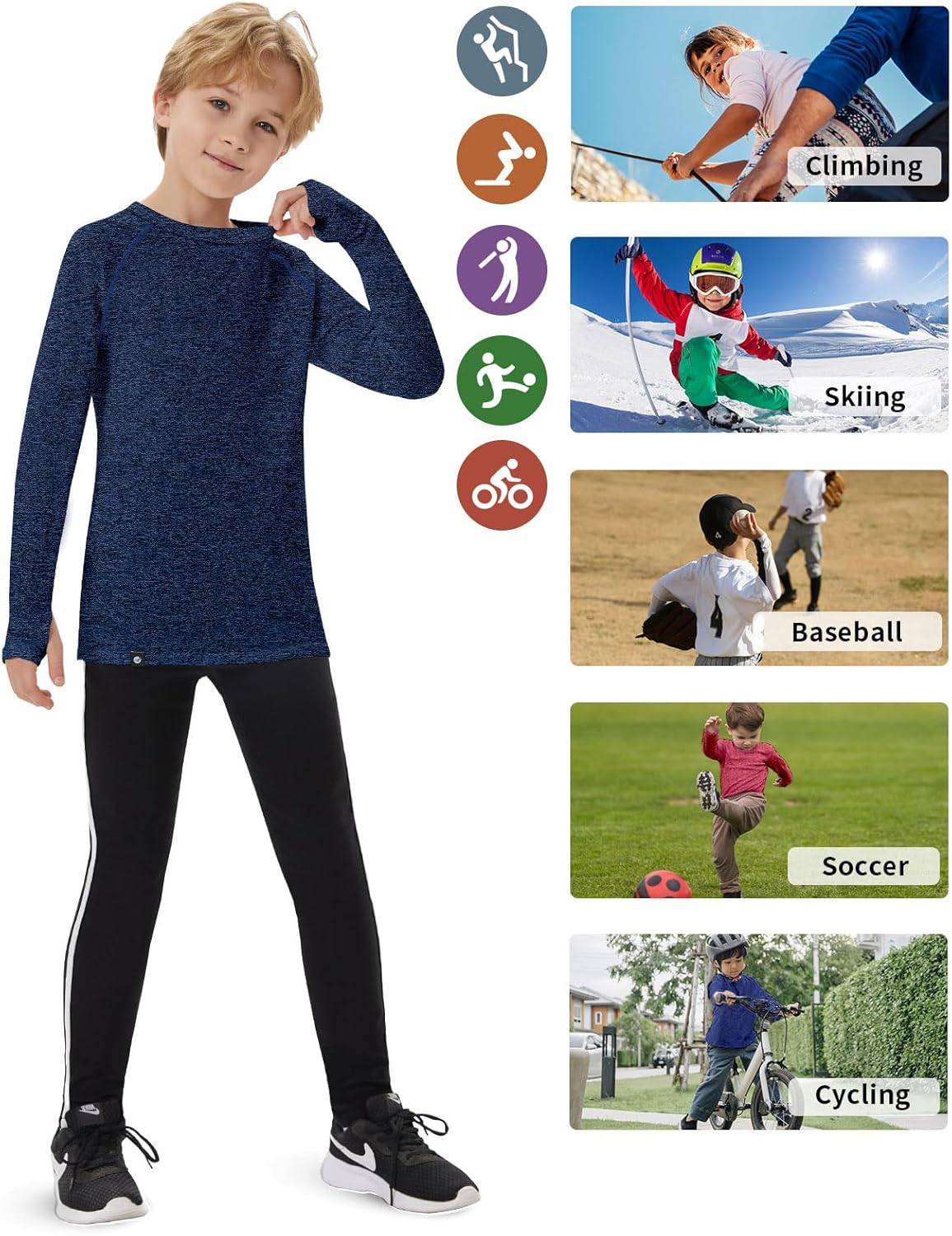 Soneven Youth Boys Girls Thermal Compression Shirt