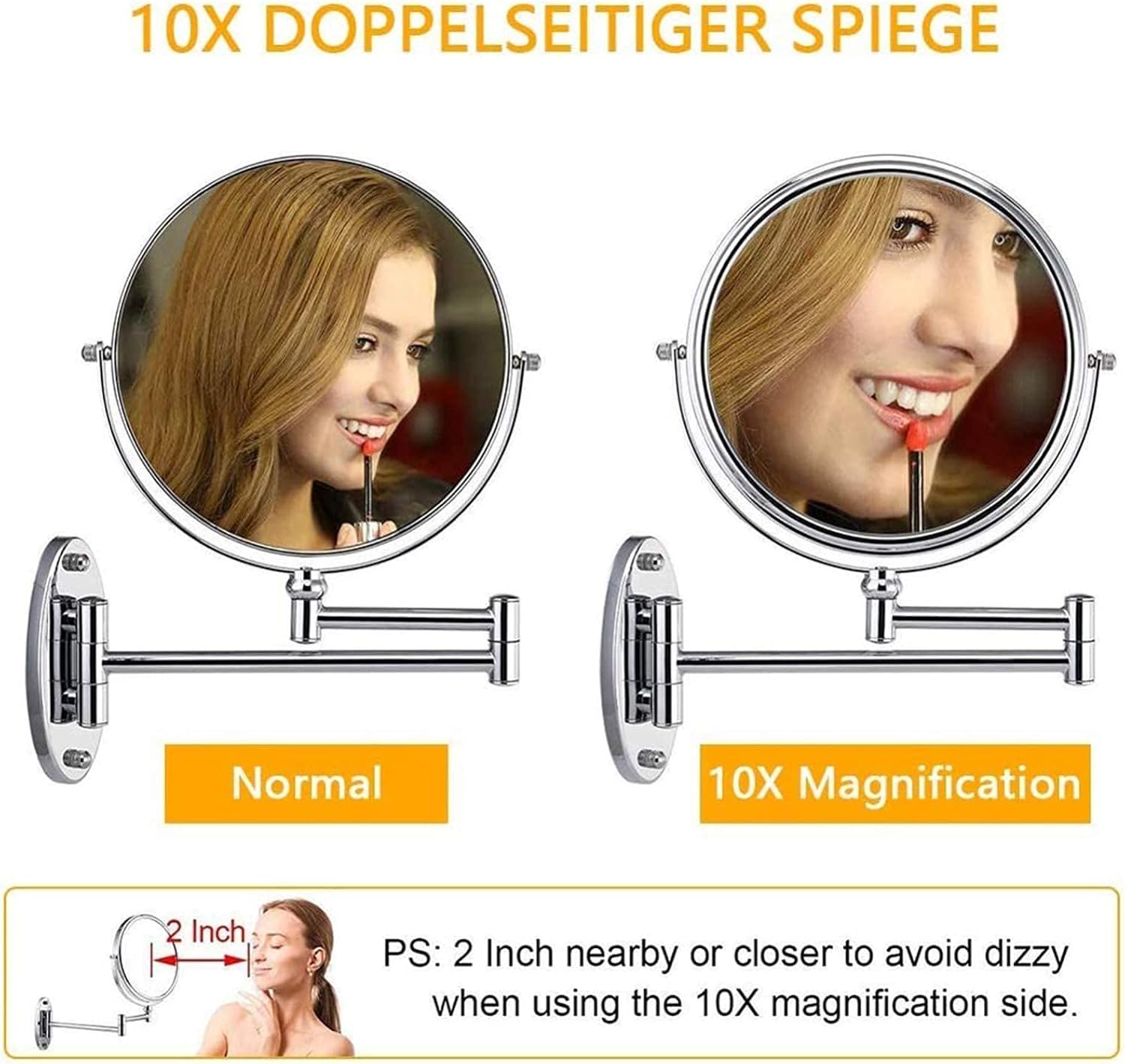 Wall-Mounted Shaving Mirror With 360 Swivel Foldable LED Light