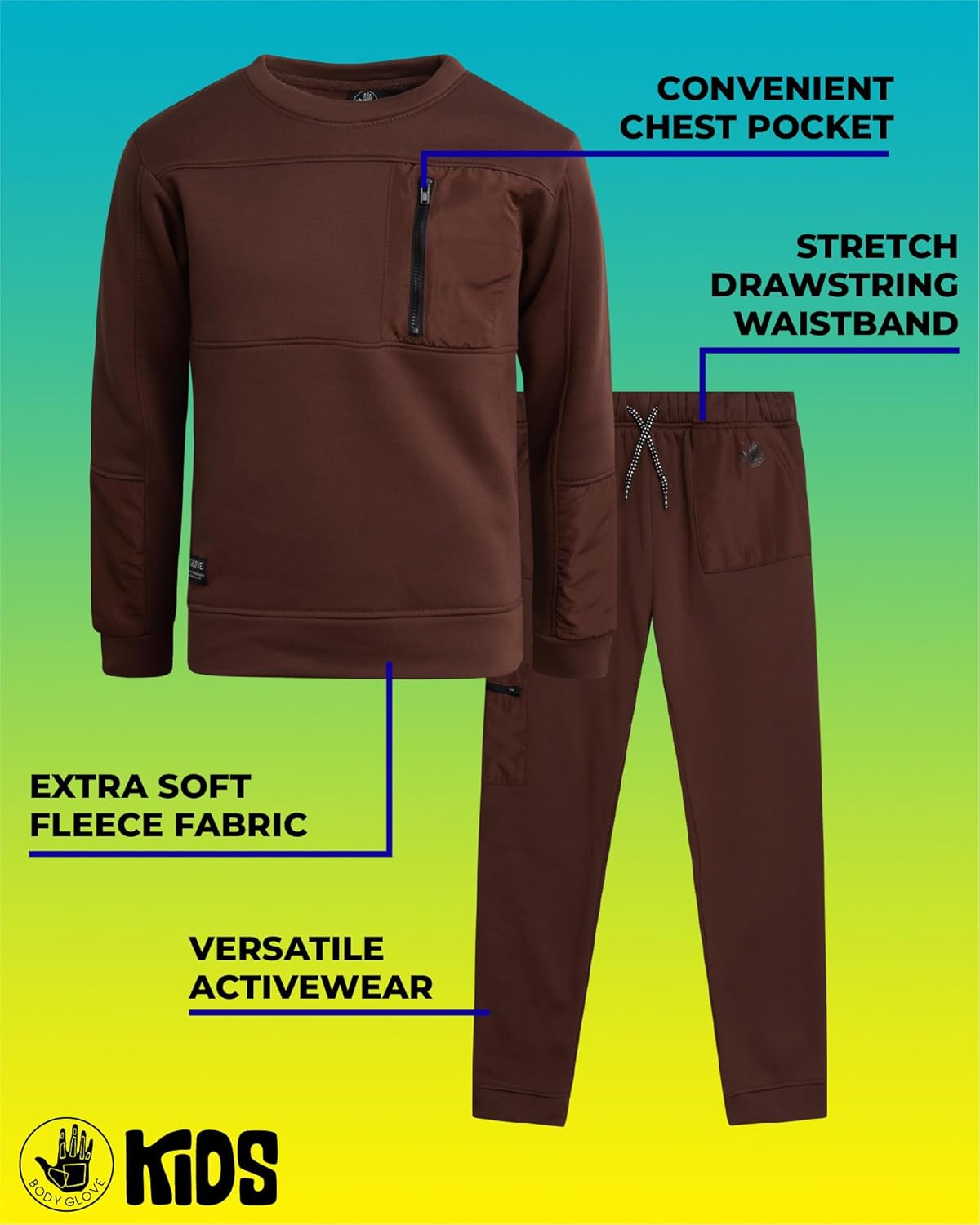 Body Glove Boys Jogger Set - Cozy Fleece Pullover Jogger Pants 8-12