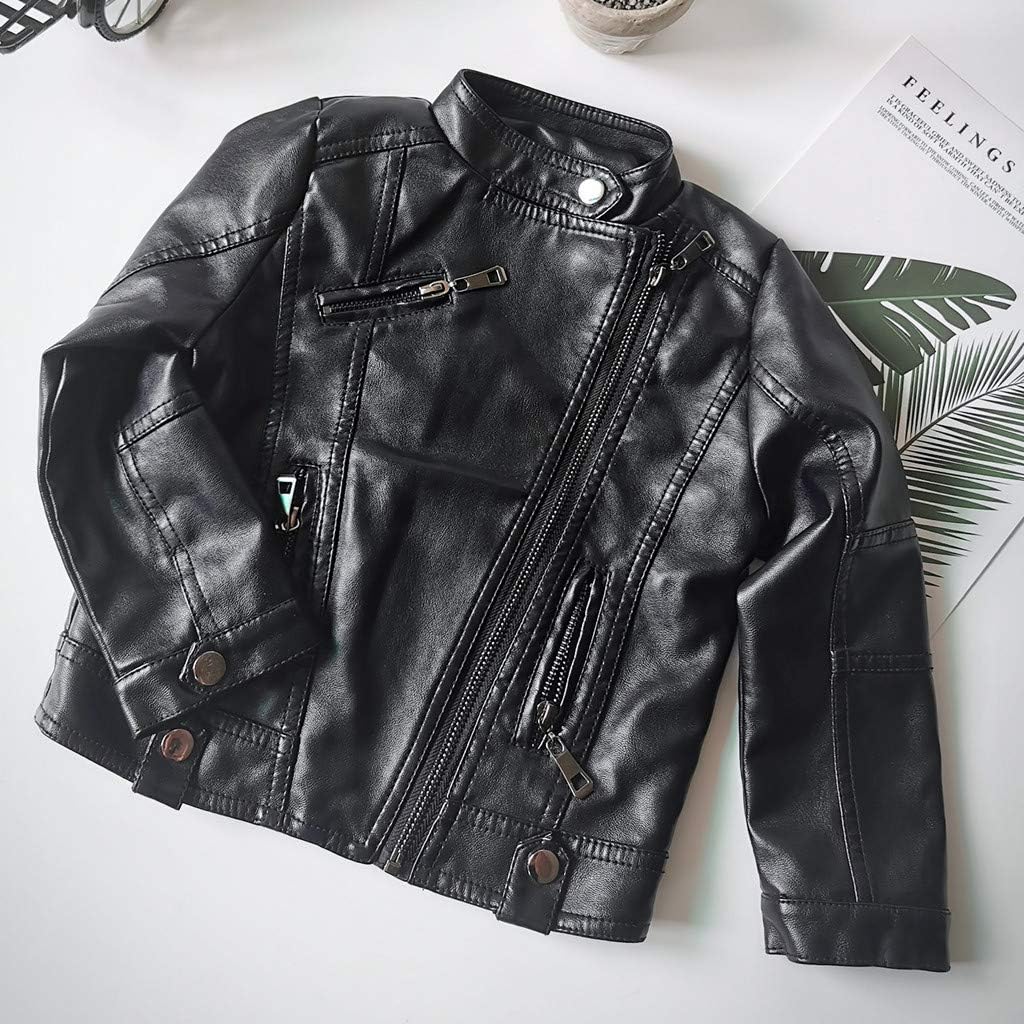 High-Quality Toddler Boys Girls Motorcycle PU Faux Leather Lapel Jackets