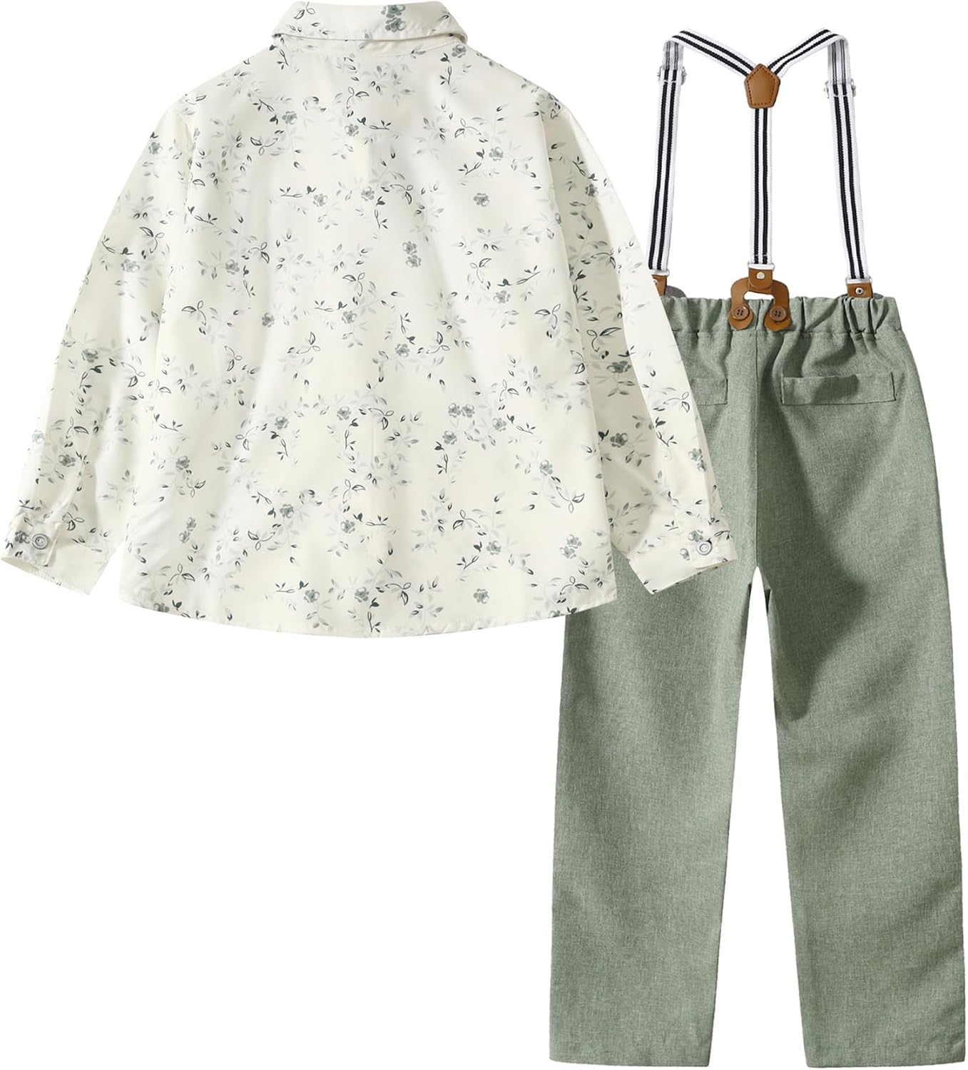 Little Boy Suit Dress Shirt with Bow Tie and Suspenders