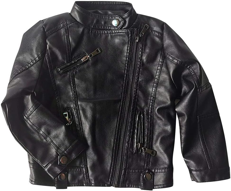 High-Quality Toddler Boys Girls Motorcycle PU Faux Leather Lapel Jackets