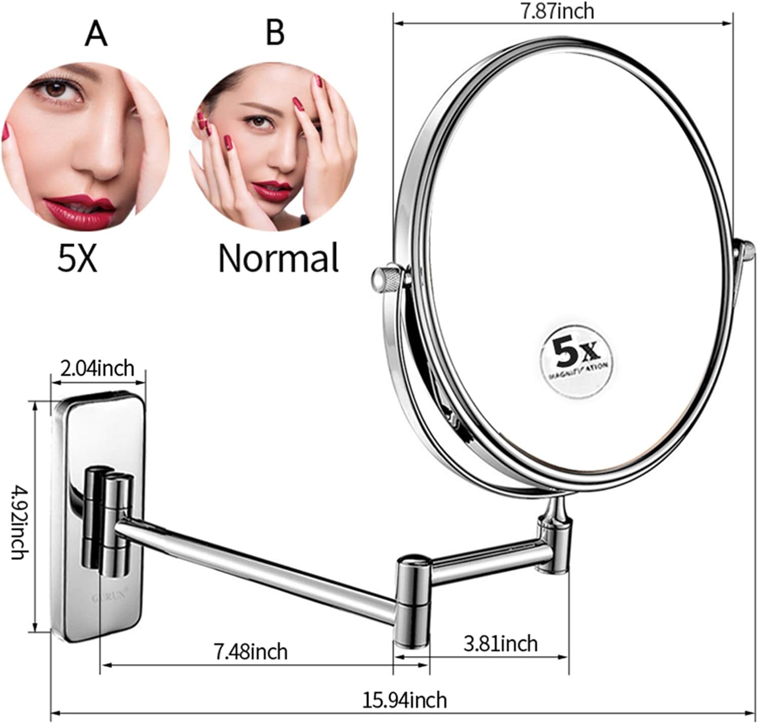 Double Sided 8-inch 360 Swivel Makeup Mirror Luxury Adjustable 3X