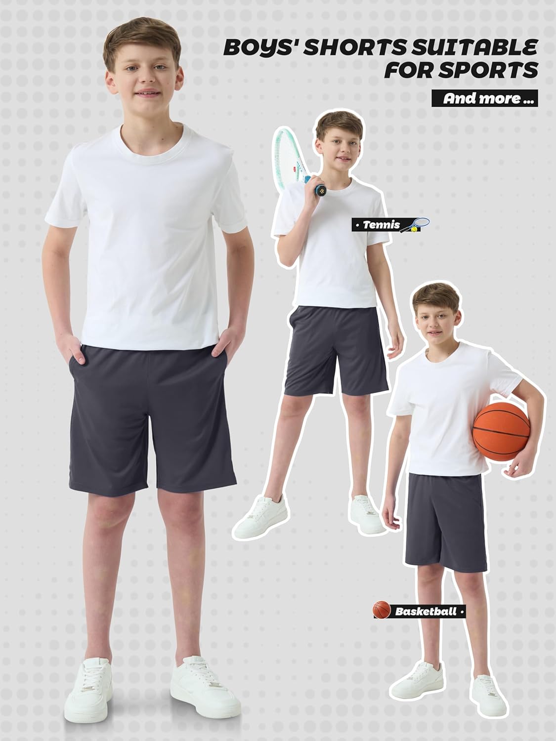 Sturdy 5-Pack Boys Shorts with Pockets Dry Fit Arch Support