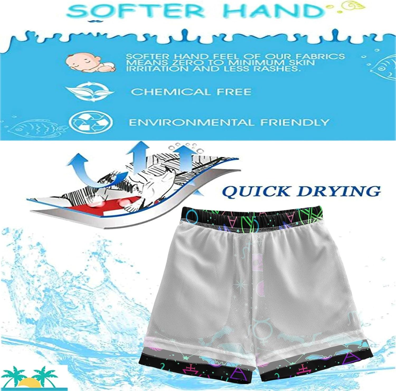 Boys Swim Trunks Quick-Dry Board Shorts with Lots of Cool Patterns
