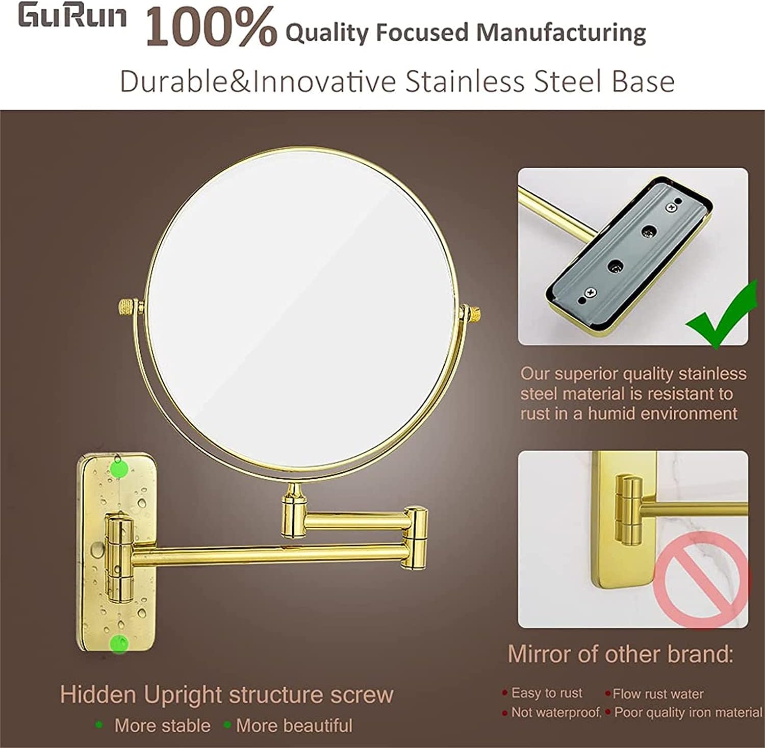 LCD Rechargeable Makeup Mirror with Lights 360 Rotation for Bathroom