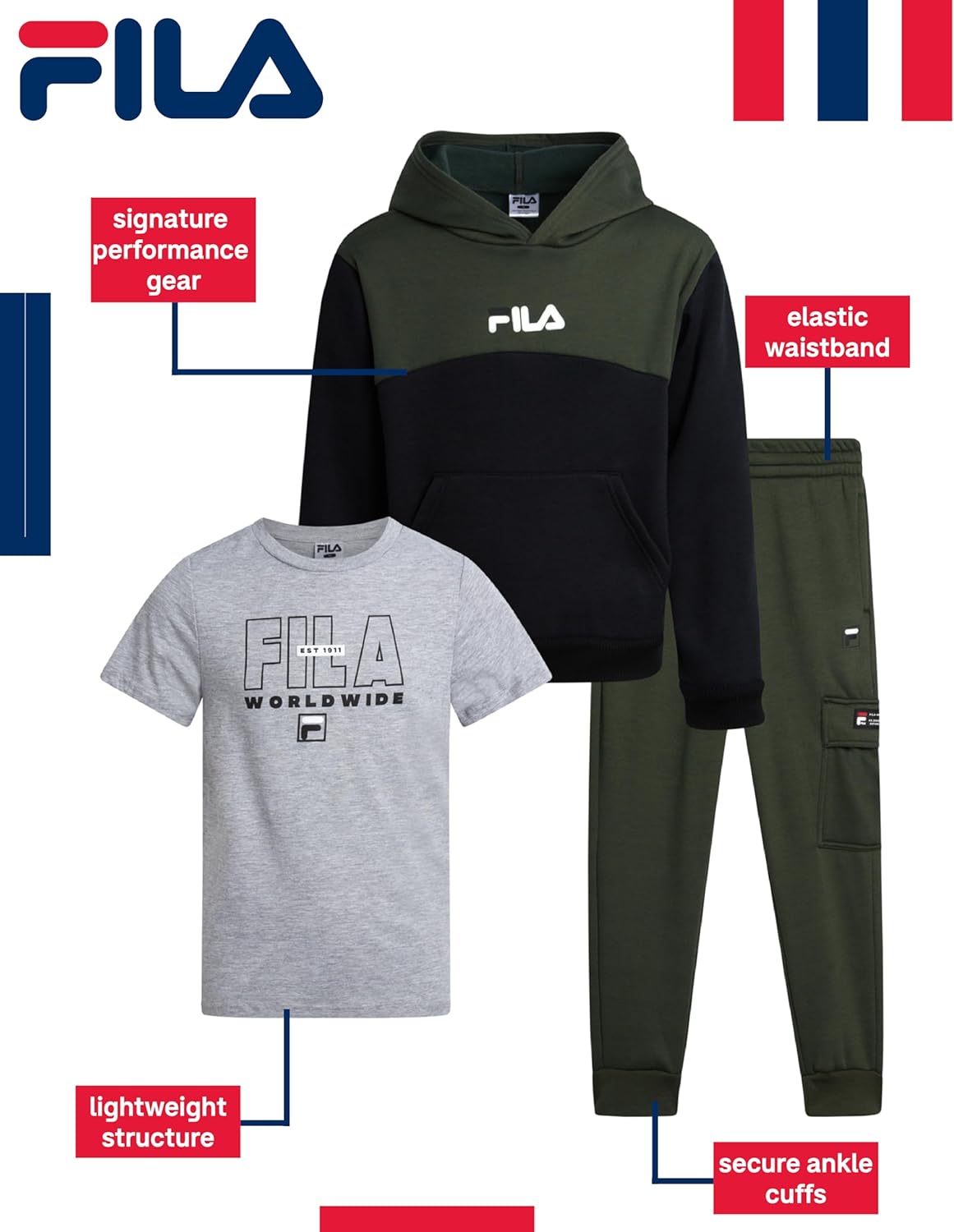 Fila Boys 3-Piece Active Sets Performance Influencer