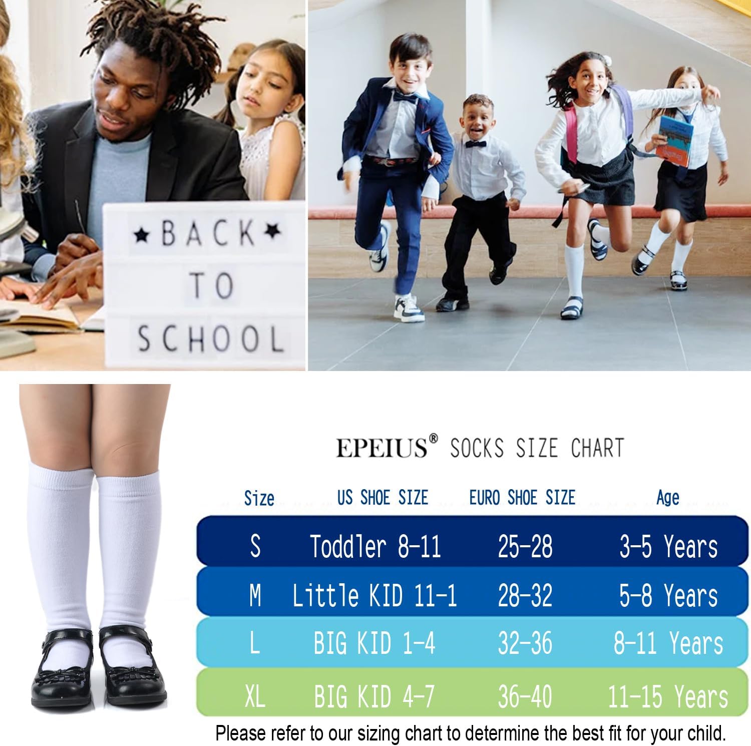EPEIUS Kids Knee High Socks 5T-15 Years