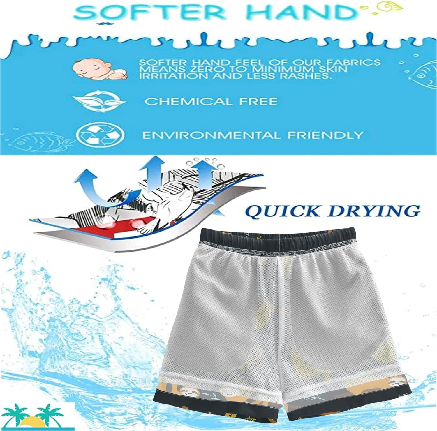 Visesunny Boys Surfacing Board Shorts Quick Dry Swim Trunks Ages 2-14