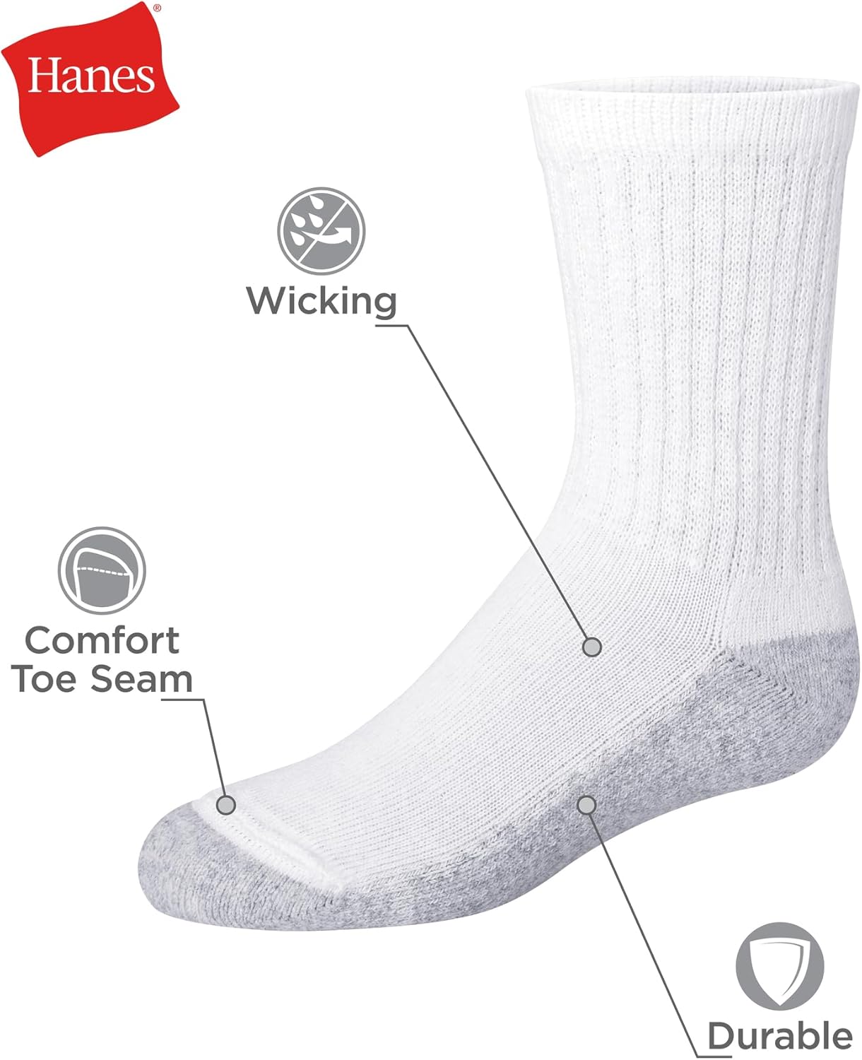 Hanes Boys Uniform Crew Socks