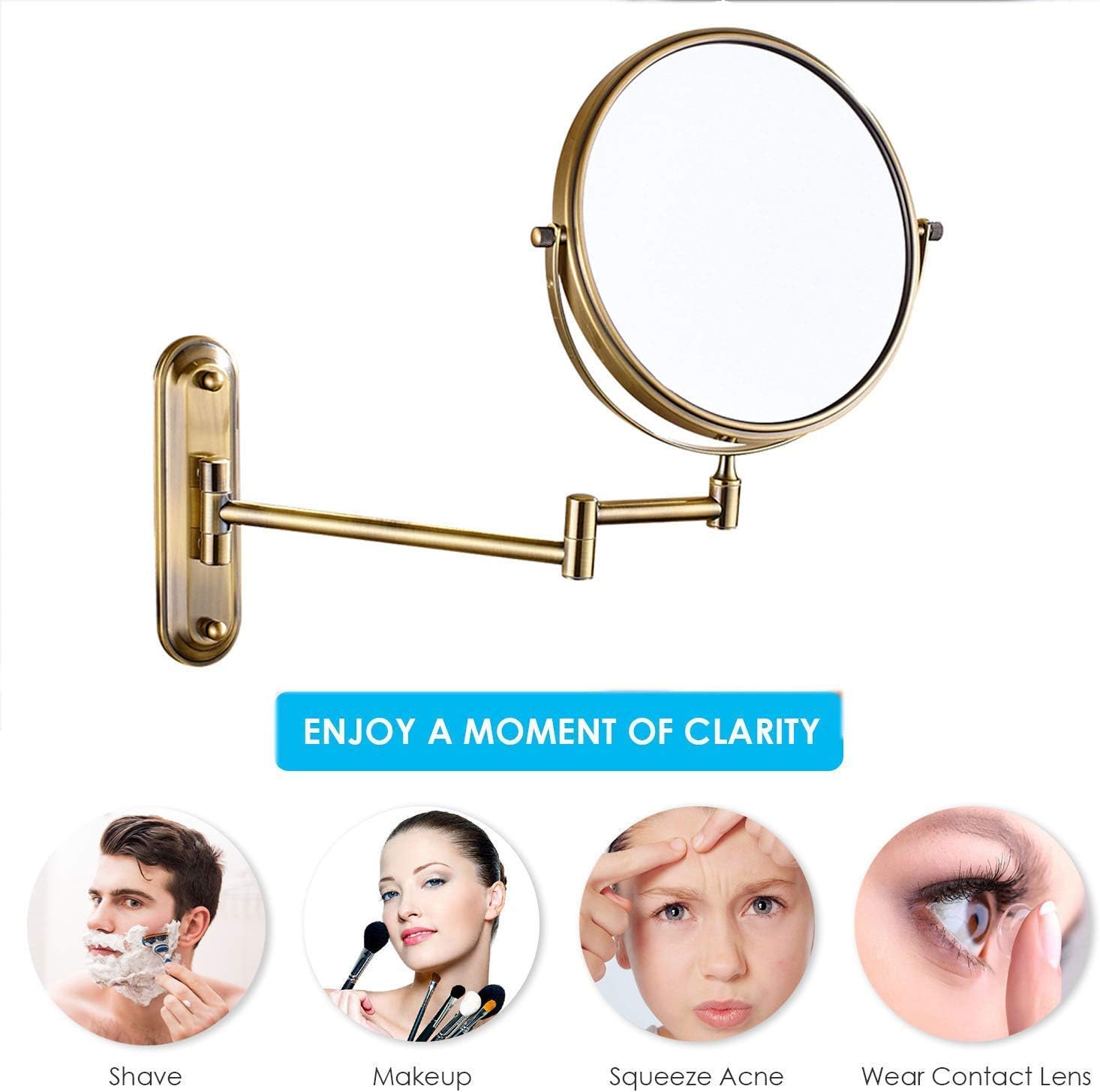 WALL-MOUNTED Makeup Mirror 360-Degree Swivel Vanity 7X
