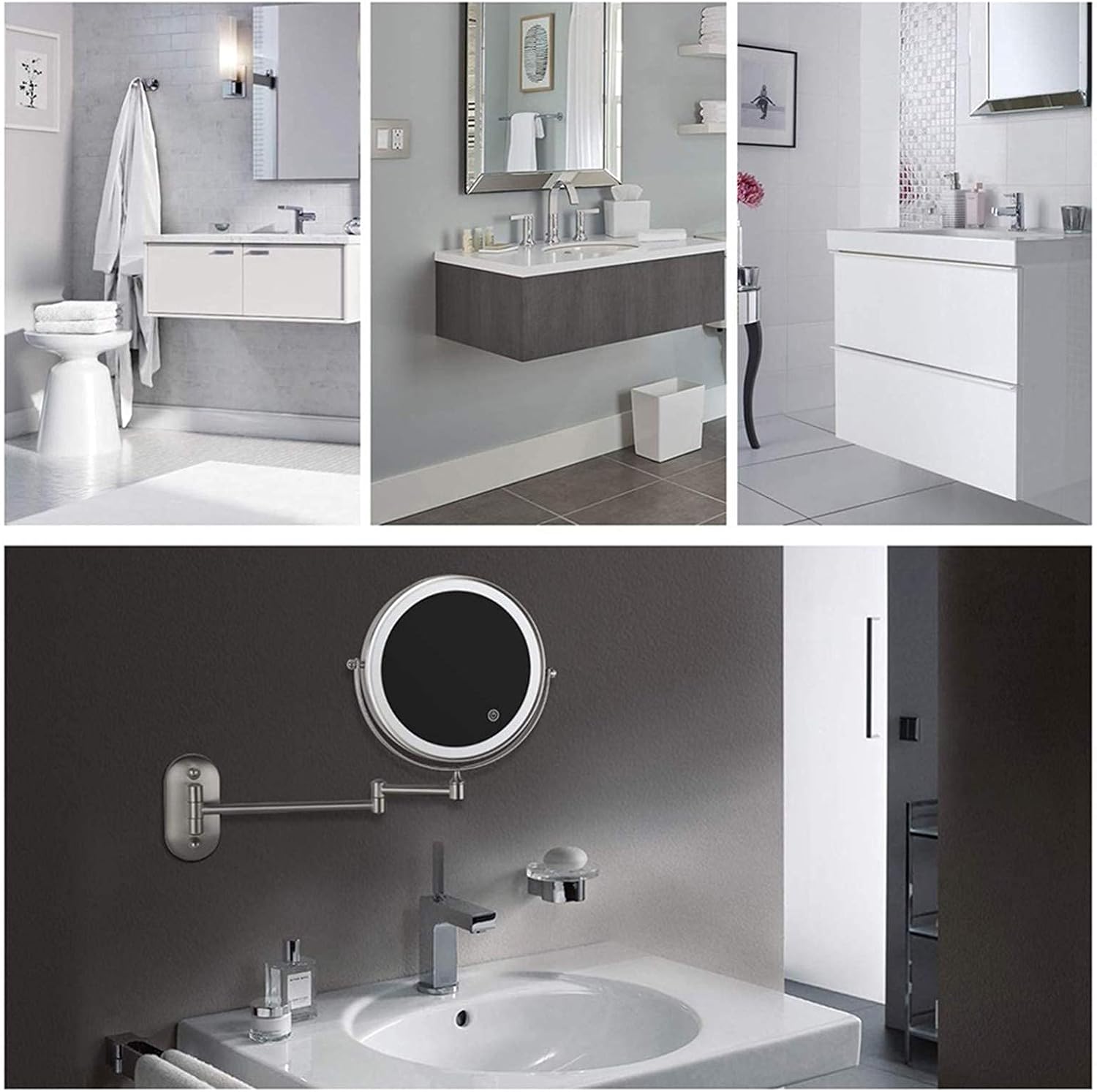 Wall-Mounted Shaving Mirror With 360 Swivel Foldable LED Light
