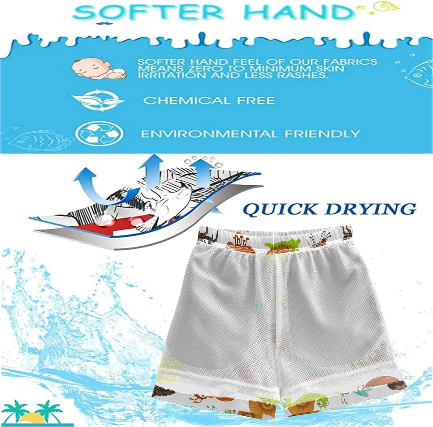 visesunny Cool Summer Boys Board Shorts Quick Dry Swim Trunks