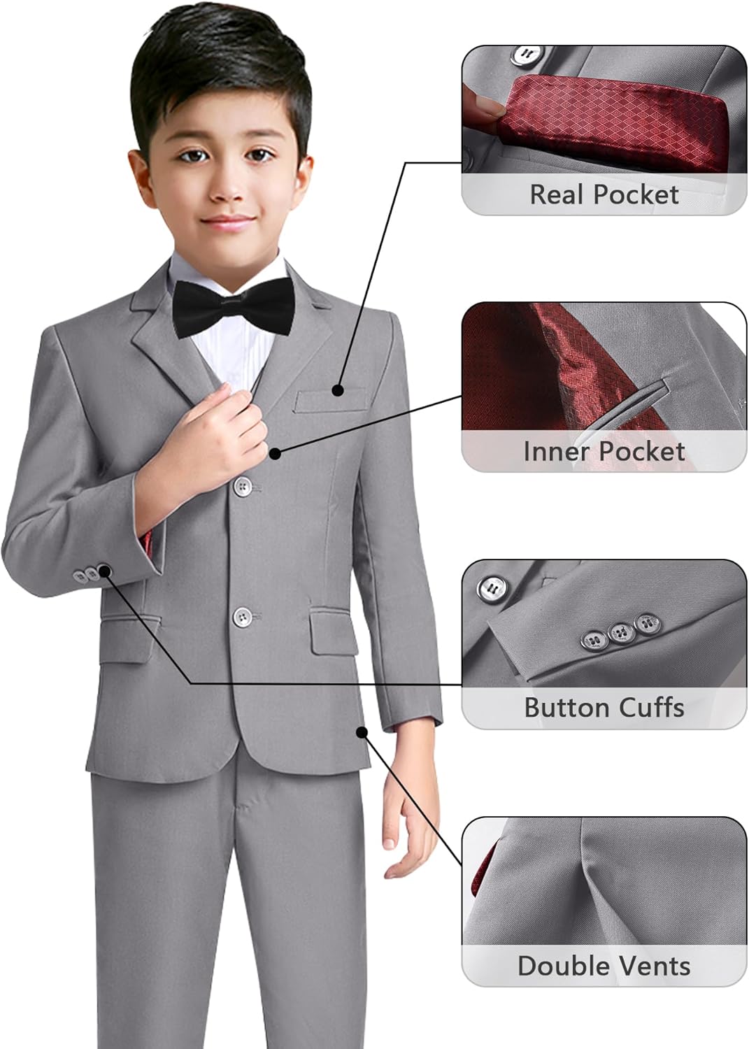 YuanLu Boys Suit Formal Wedding Ring Bearer Outfit 5 Piece Slim Fit