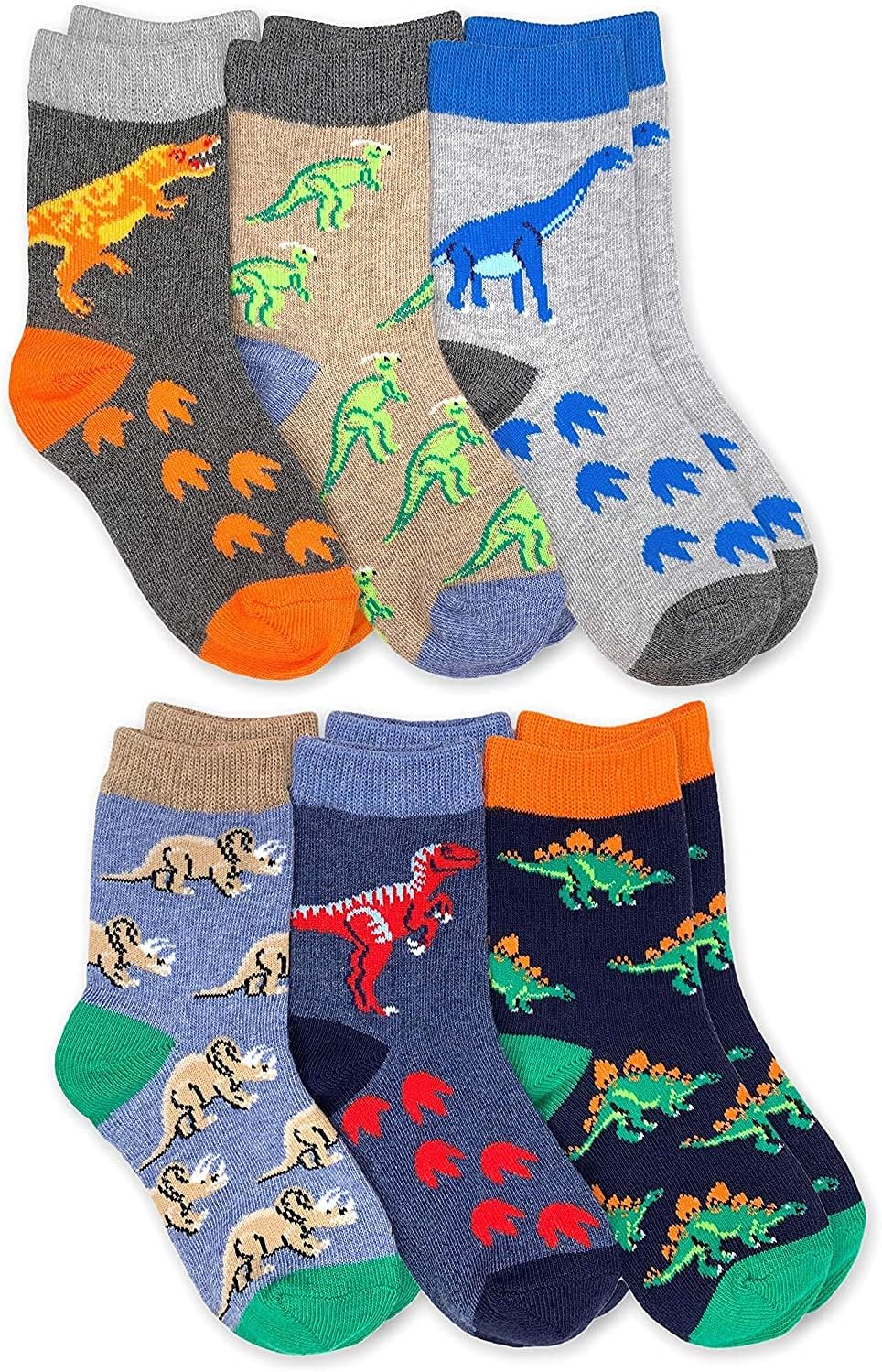 Jefferies Socks Boys Dinosaur Pattern Cotton Crew Socks 6 Pack