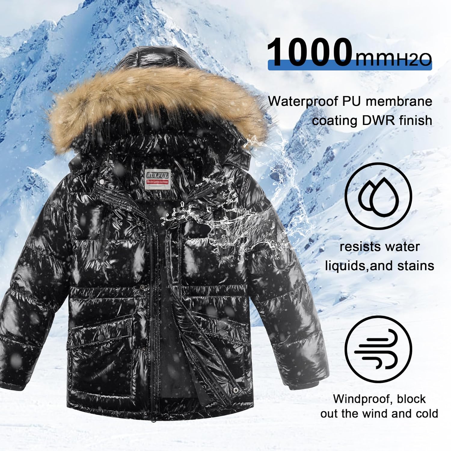 WULFUL Boys Winter Parka Waterproof Fleece Lined