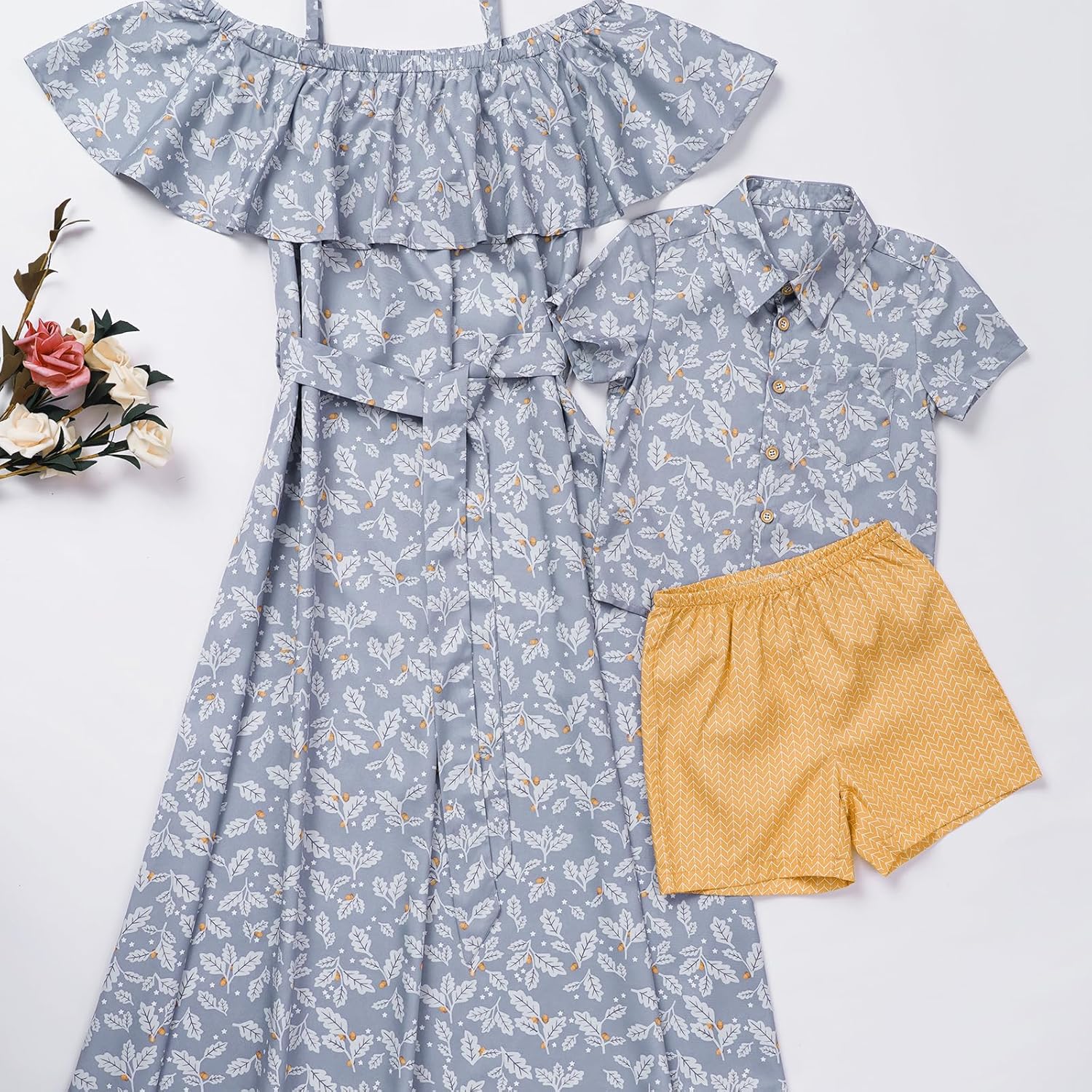 Floral Polka Dot Mom Son Matching Outfits