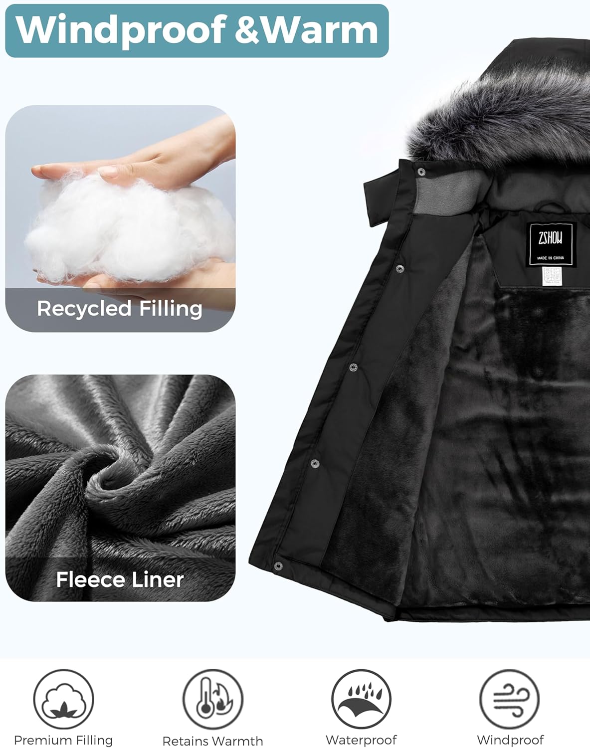 ZShow Boys Winter Parka - Waterproof Filled Windproof