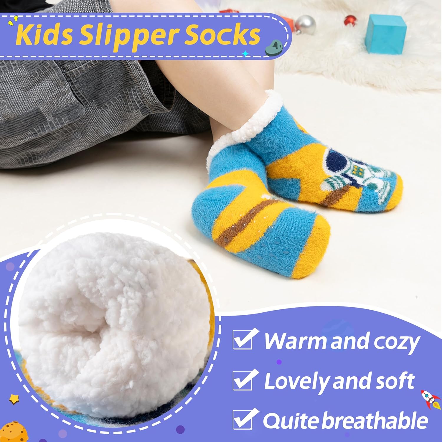 Kids Boys Fuzzy Slipper Socks Winter