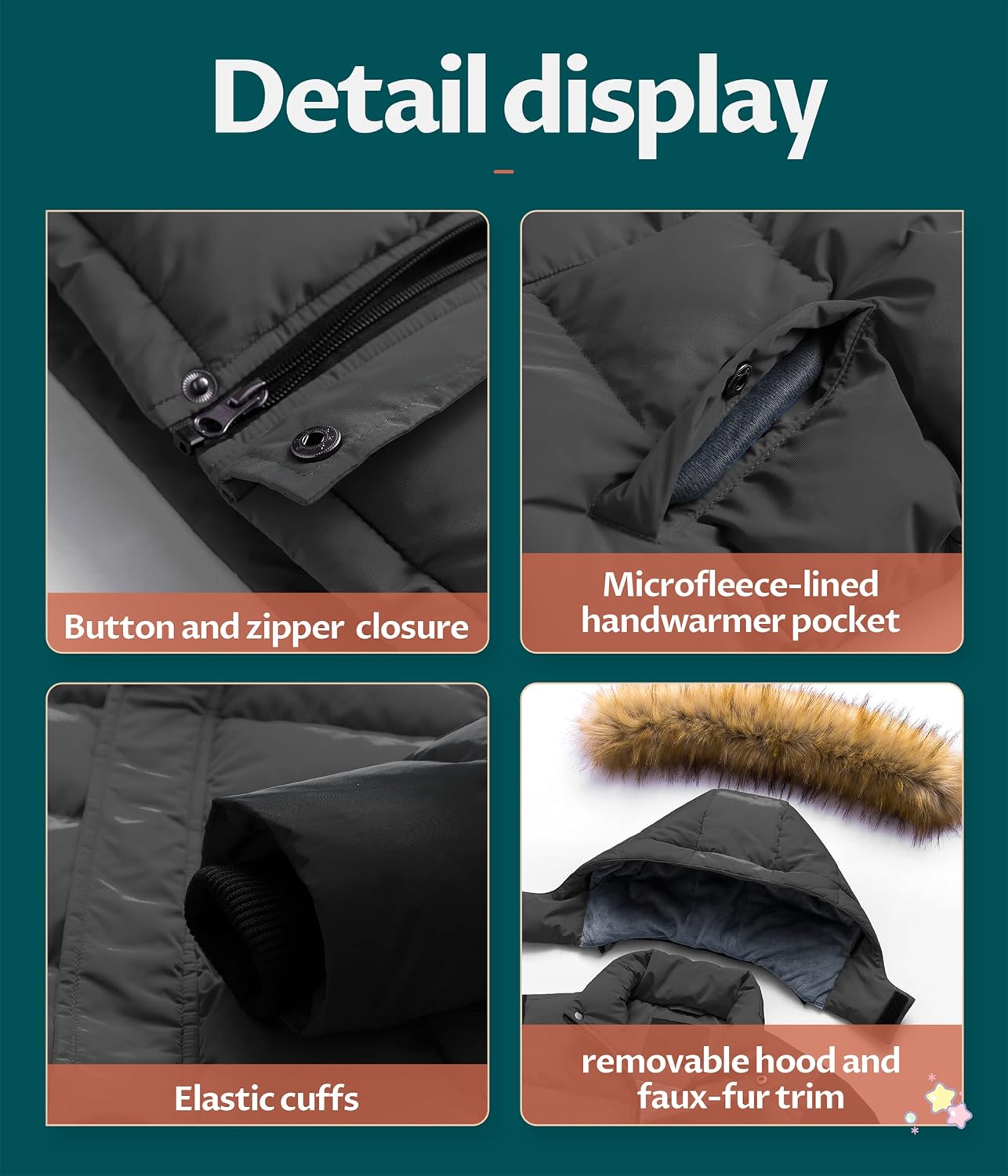 CREATMO US Boys Water Resistant Winter Coats Windbreaker Ski Jacket