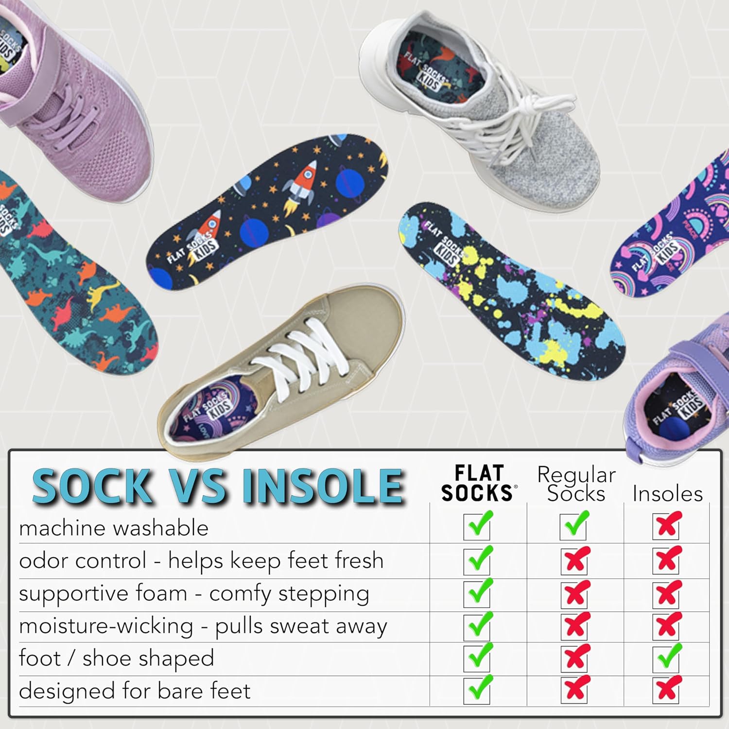 No Slip No Stink No Hassle Flat Socks for Kids