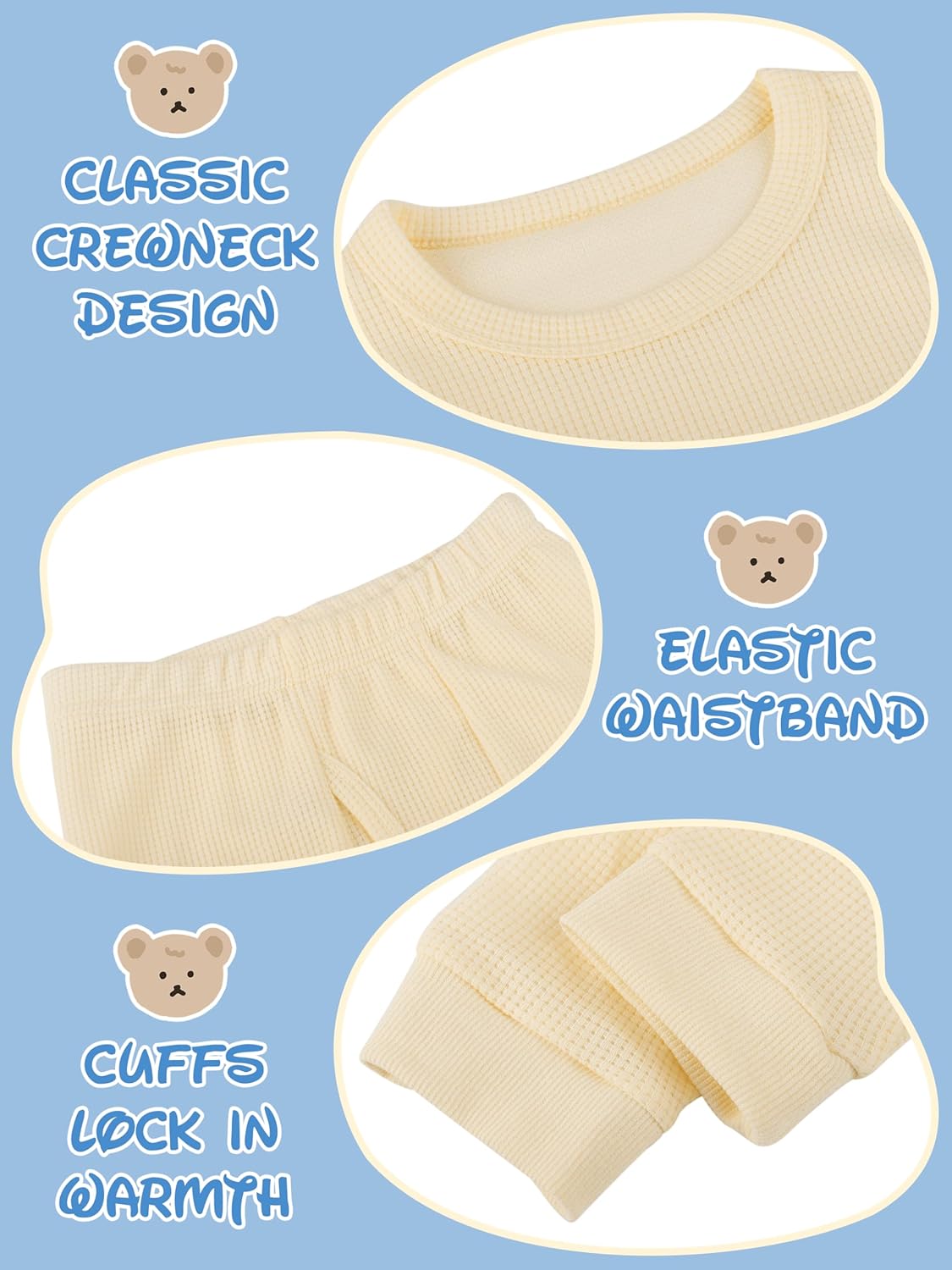 Resinta 3-Pack Boys Waffle Thermal Underwear Set Soft Warm for Winter