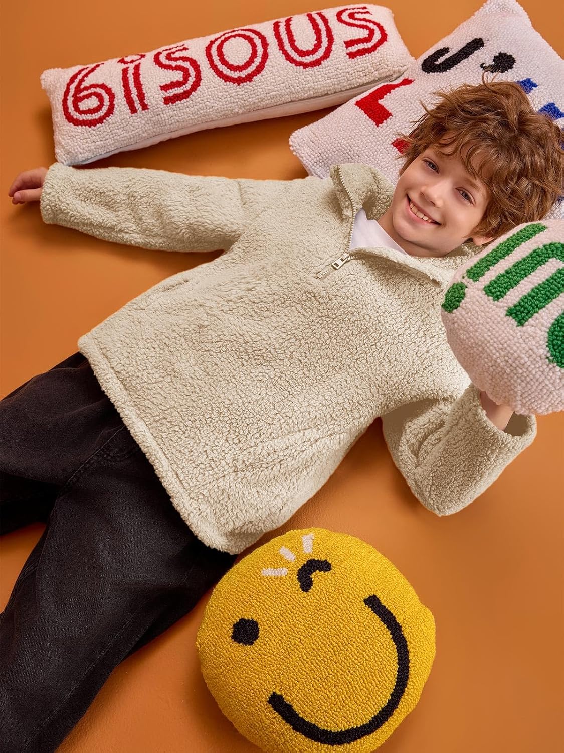 Haloumoning Boys Warm Cozy Fleece Sherpa Jacket for Kids 5-14 Years