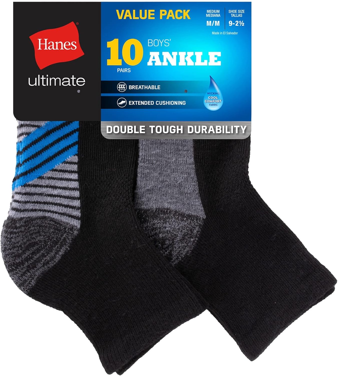 Hanes Boys Double Tough Performance Socks 10-Pack
