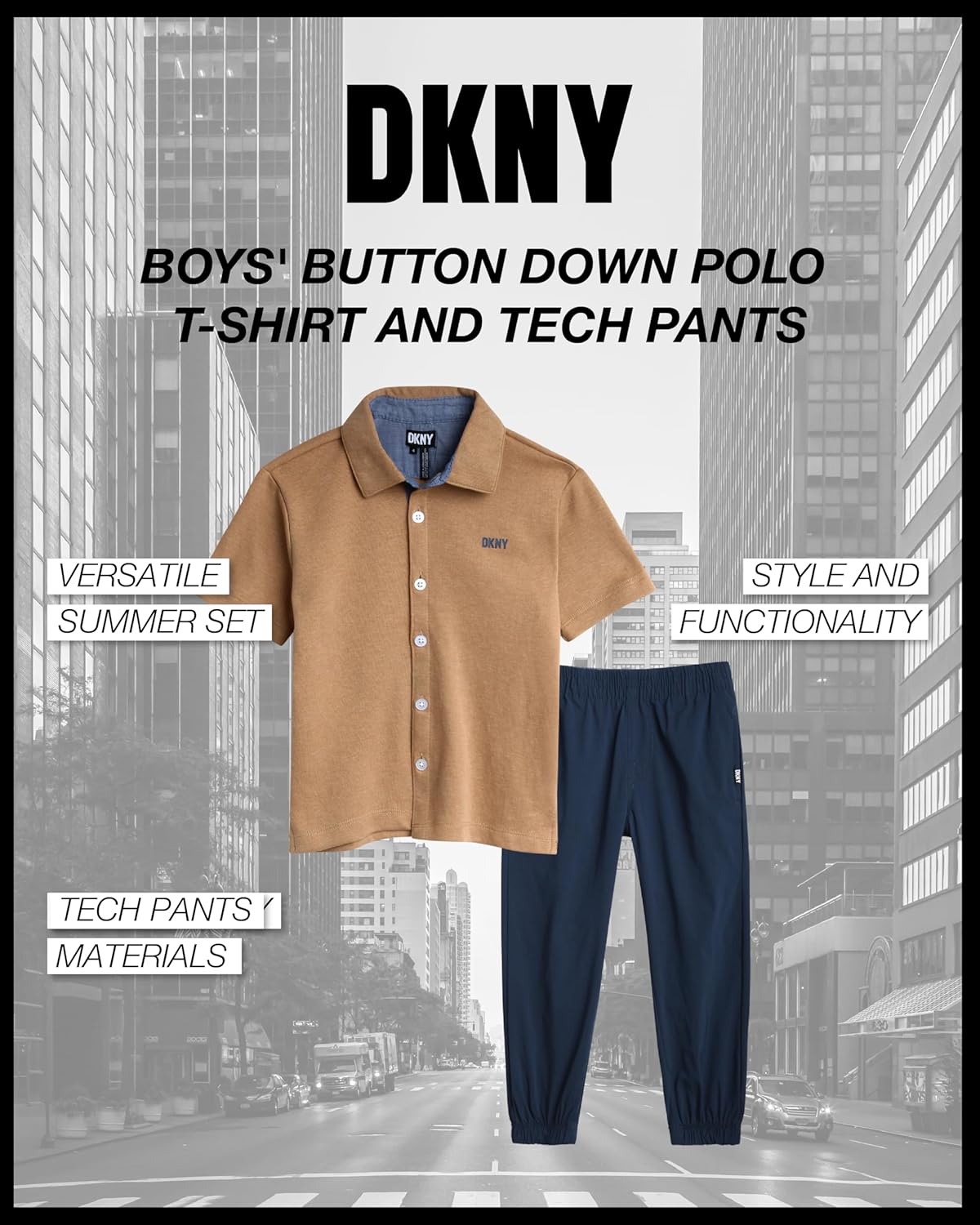 DKNY Boys 2 Piece Summer Set - Shirt and Tech Pants