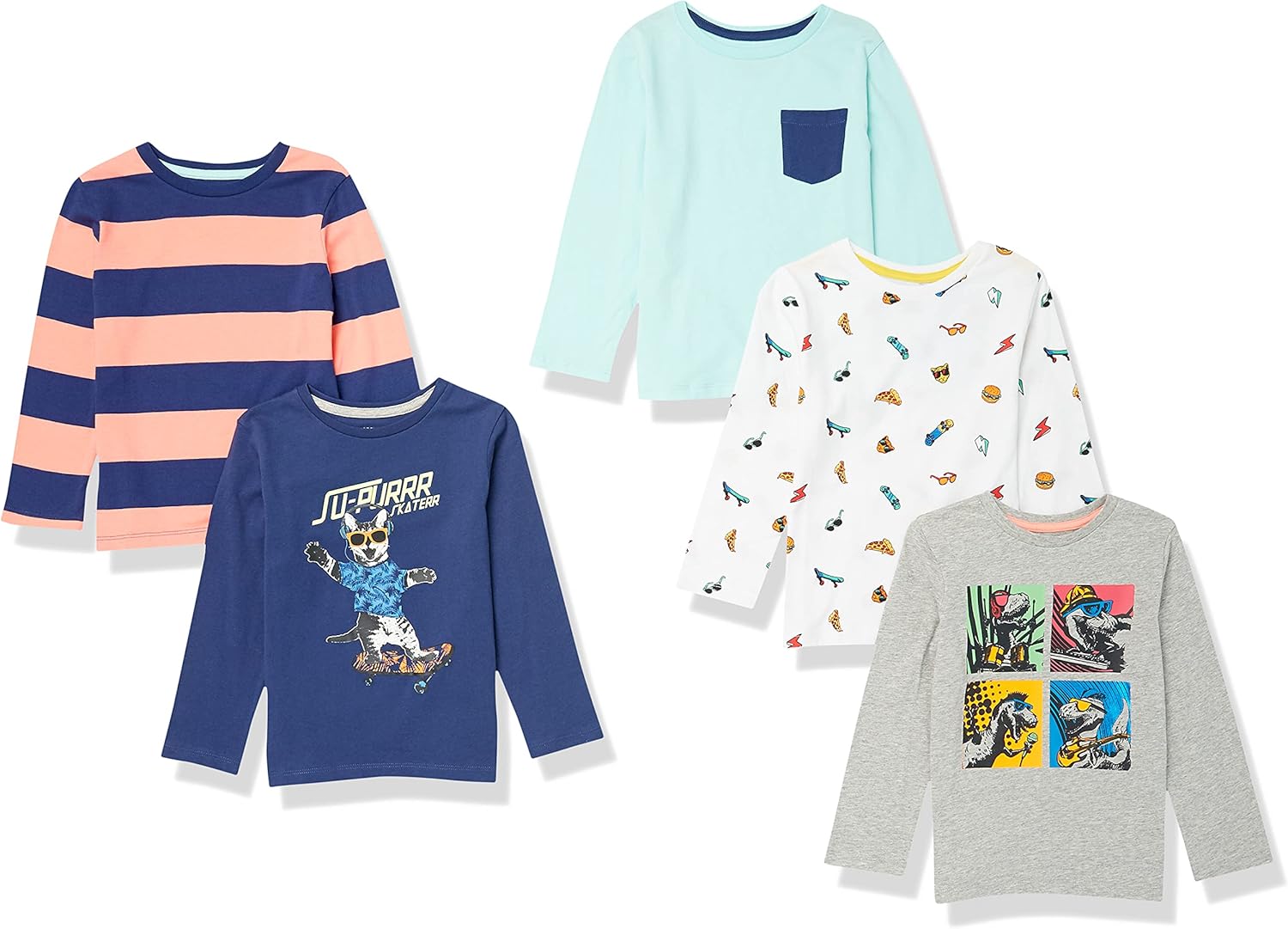 Amazon Essentials Boys and Toddlers Long Sleeve T-Shirts Pack of 5
