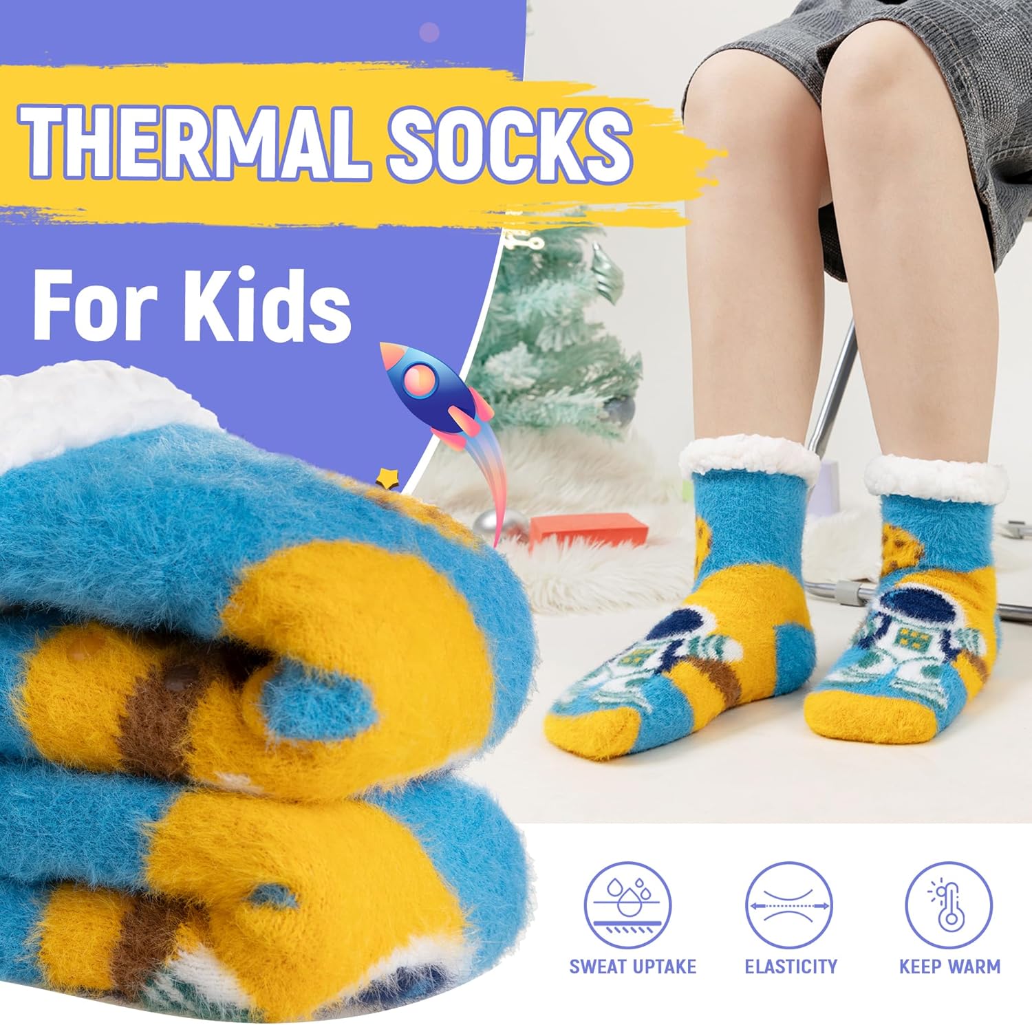 Kids Boys Fuzzy Slipper Socks Winter