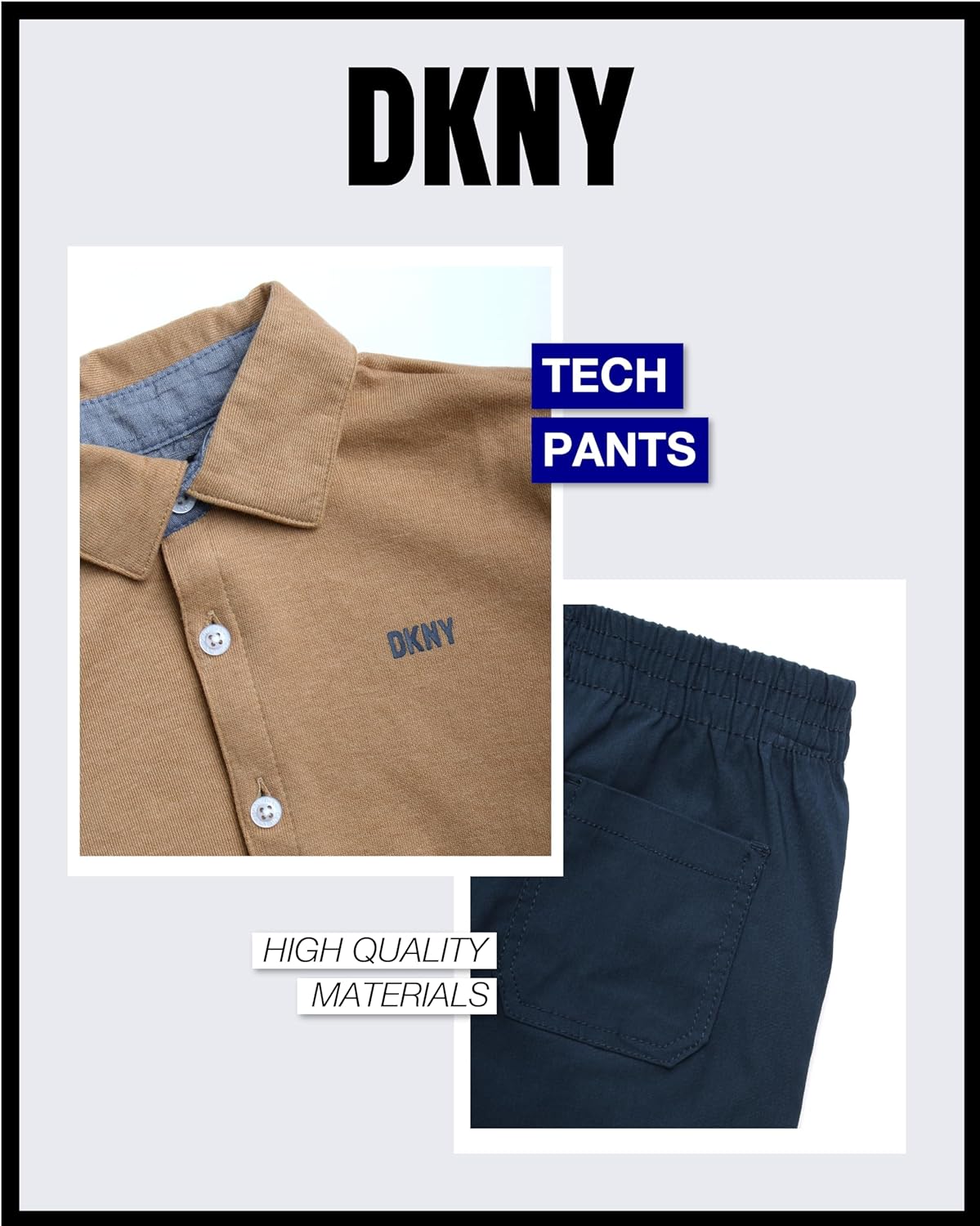DKNY Boys 2 Piece Summer Set - Shirt and Tech Pants