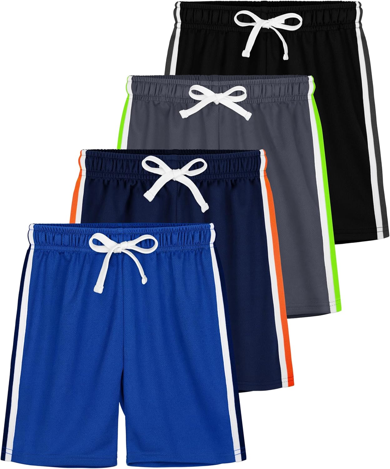 4-Piece Boys Mesh Active Shorts with Stripes