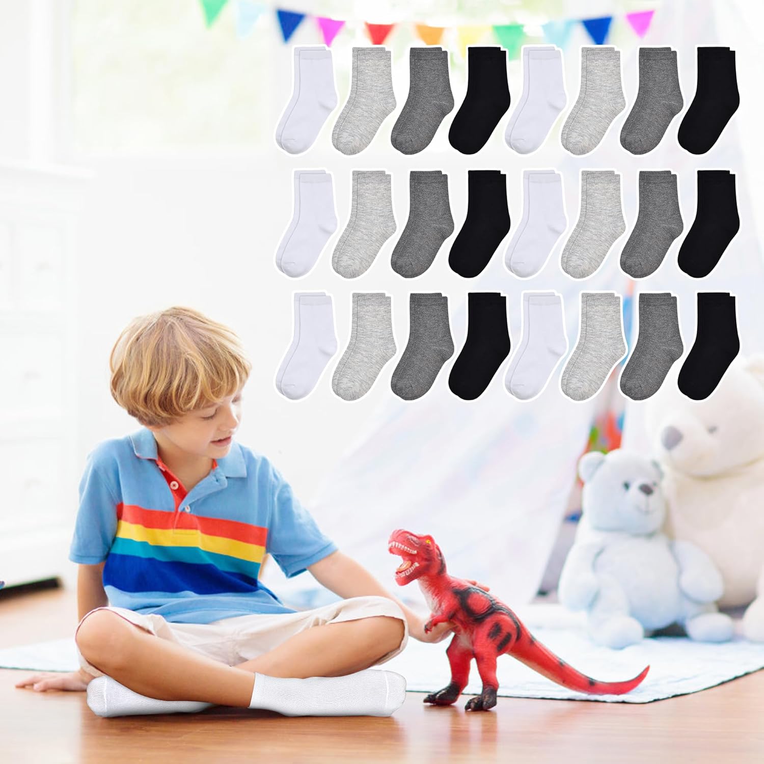 SPTRAMLE Toddler Socks 24 Pair Mid Calf Set
