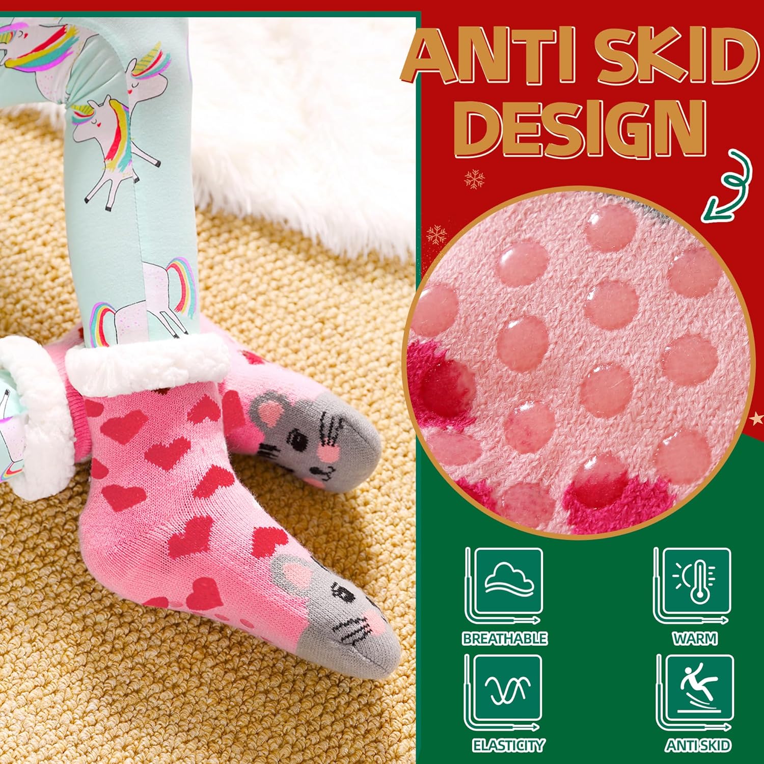 SeeyAN Warm Fuzzy Slipper Socks for Kids