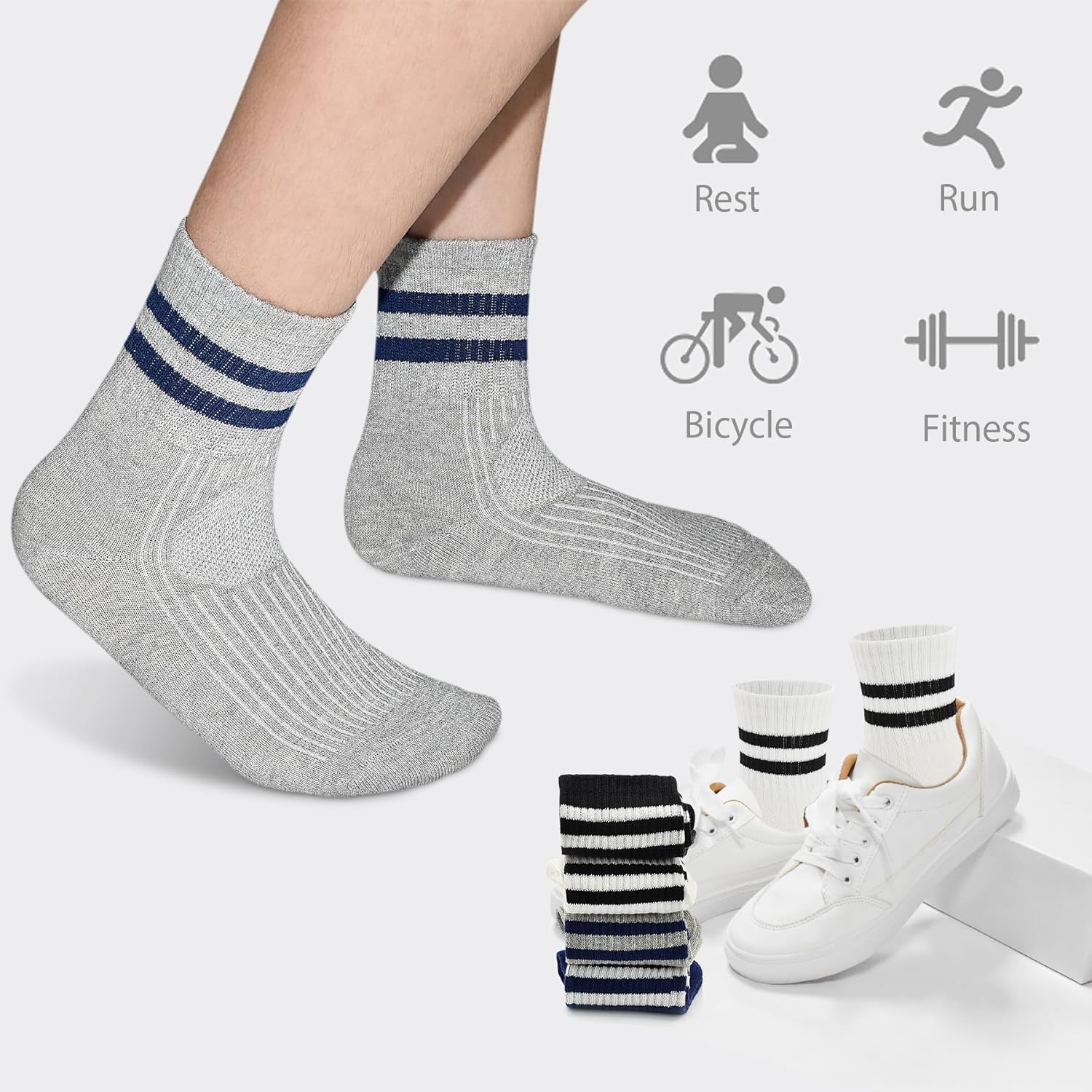 Boys Girls Cotton Crew Socks 5 Pairs 1-12