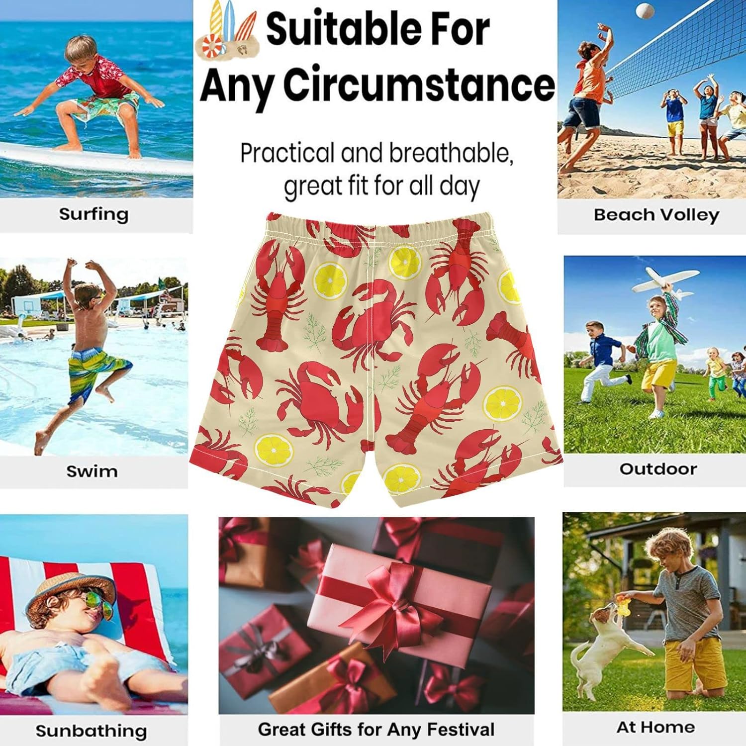 visesunny Boys Casual Board Shorts with Funny Floral Patterns