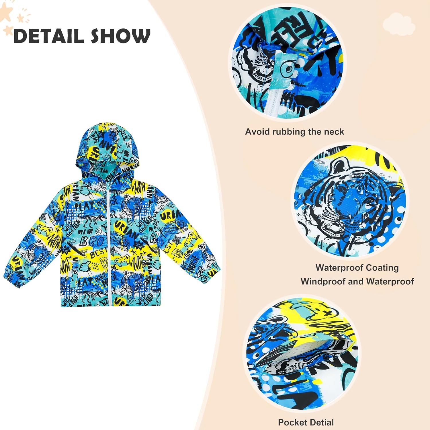 Estamico Boys Windproof Jacket Waterproof 4T-12Y