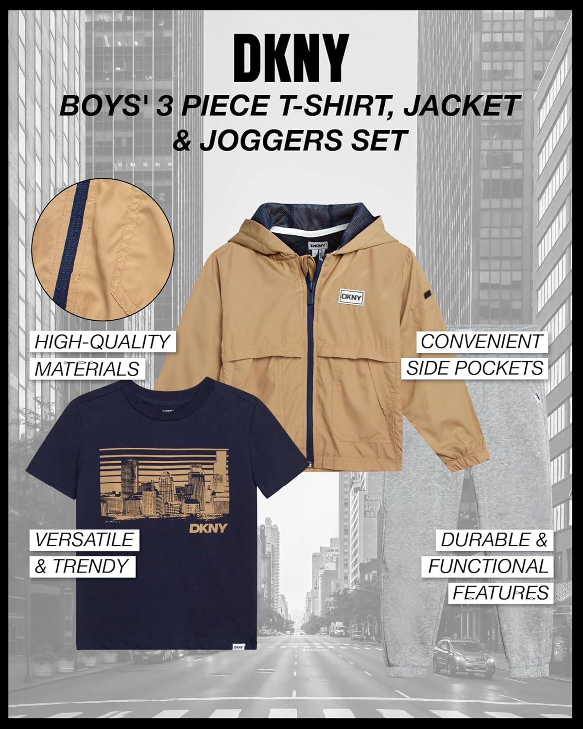 DKNY Boys DissAnchor 4-12 3-Piece Sweatuit Set