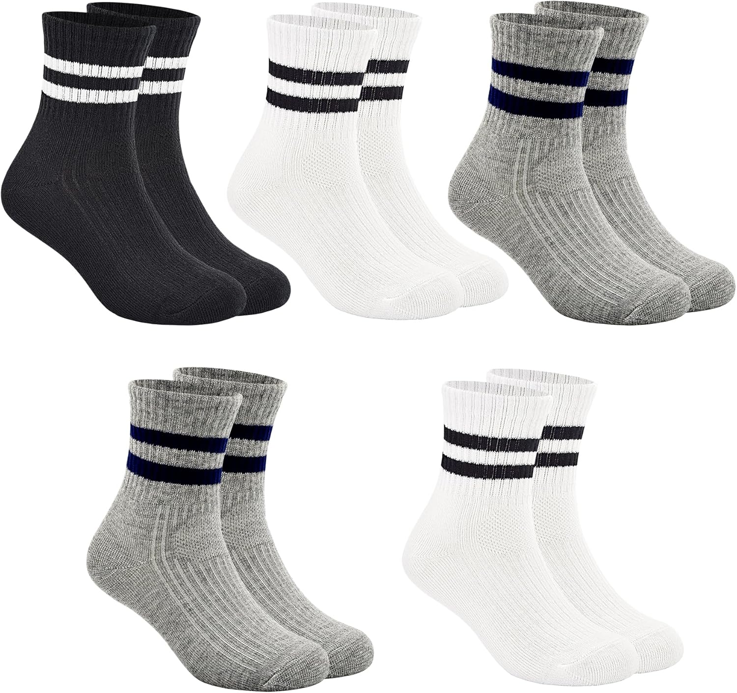 Boys Girls Cotton Crew Socks 5 Pairs 1-12