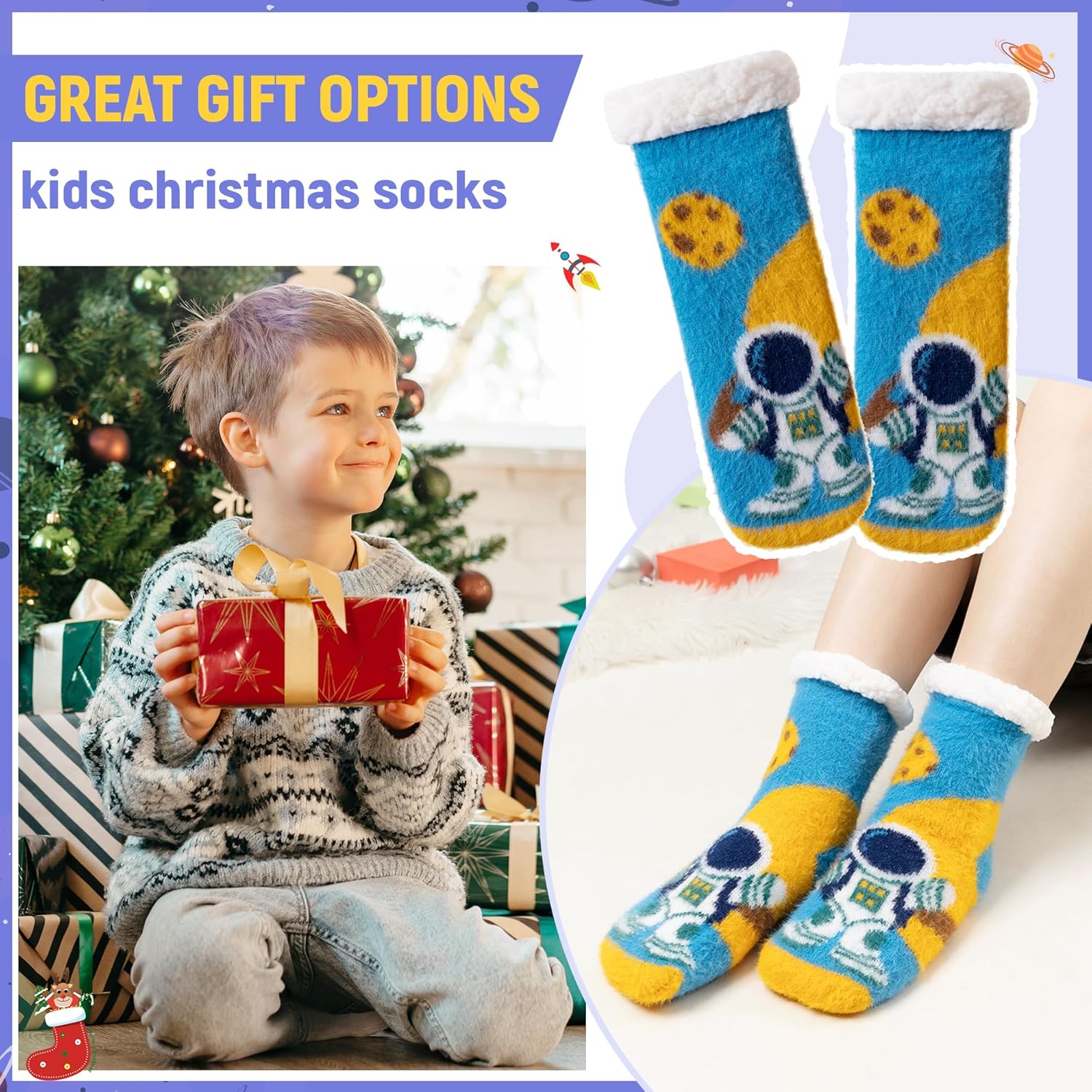 Kids Boys Fuzzy Slipper Socks Winter