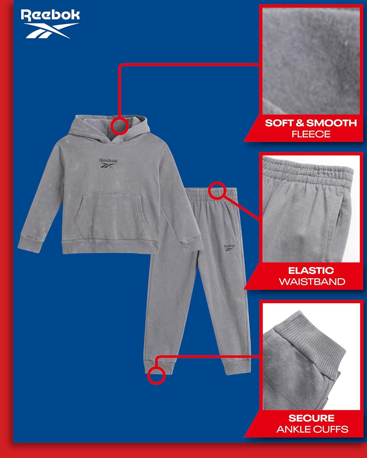 Reebok Baby Boys Efficiently Active Style 2-Piece Fleece Hoodie Jogger Sweatpants