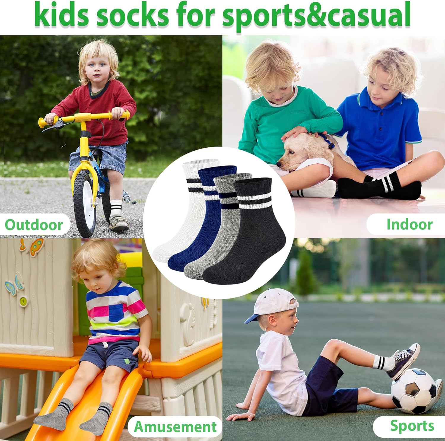Boys Girls Cotton Crew Socks 5 Pairs 1-12