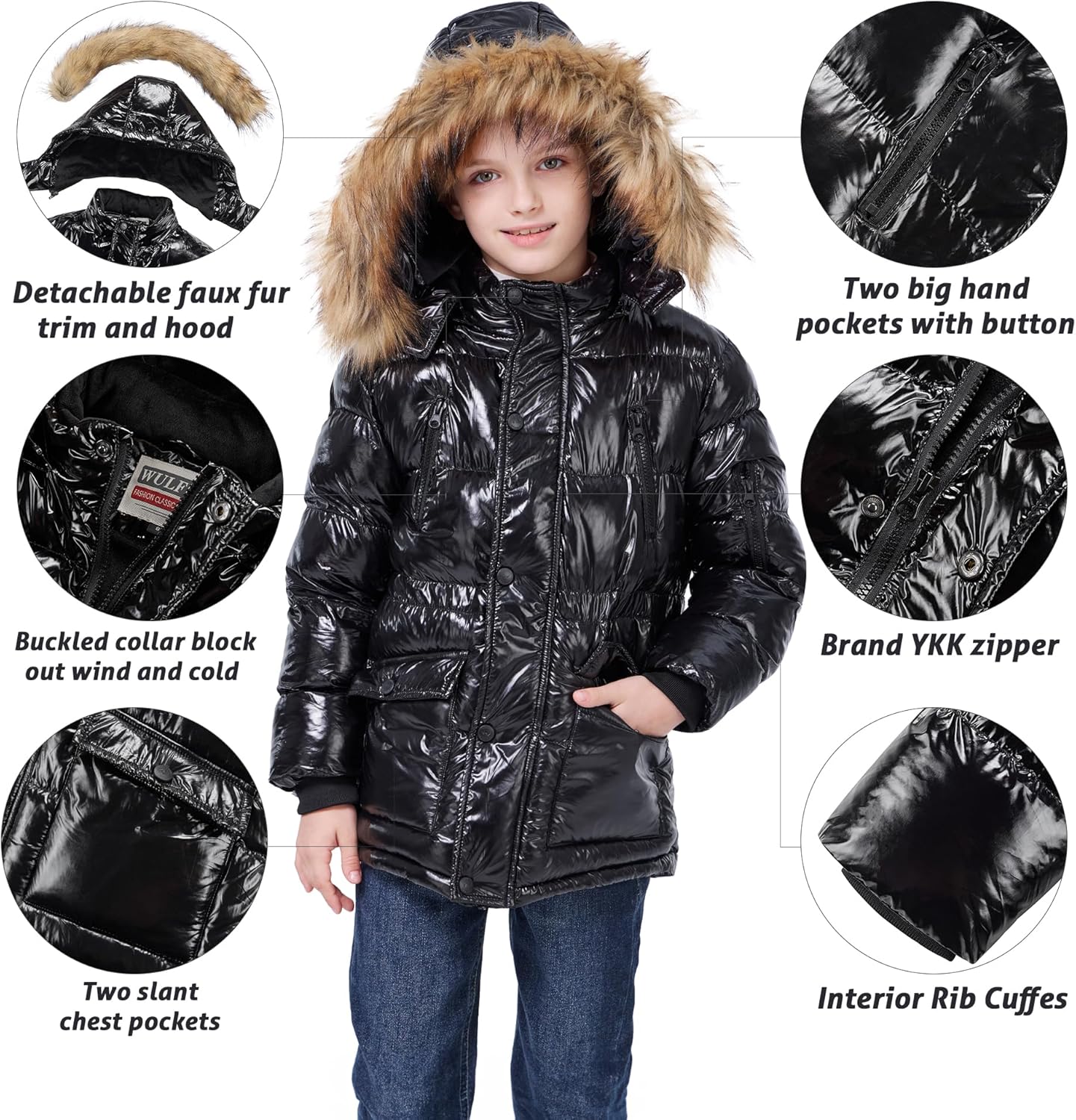 WULFUL Boys Winter Parka Waterproof Fleece Lined